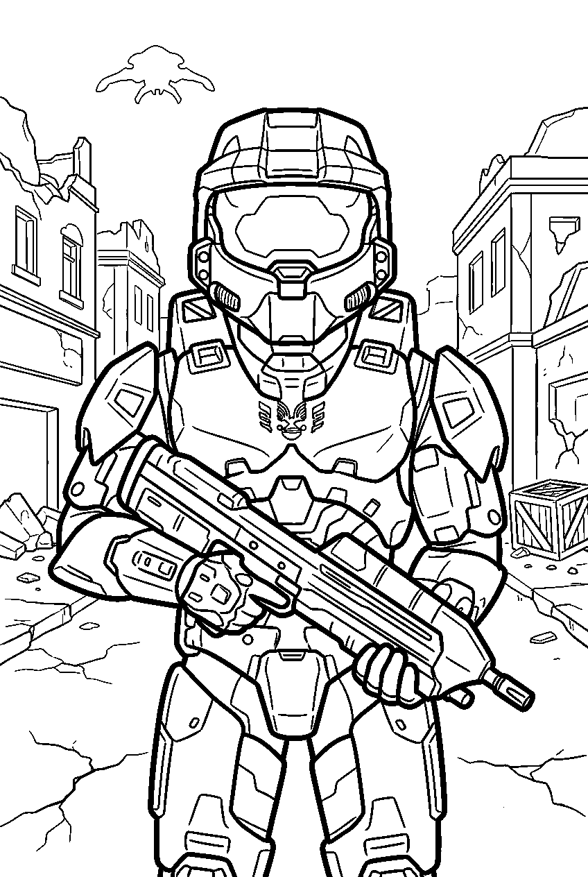 halo game characters on mombasa street line art