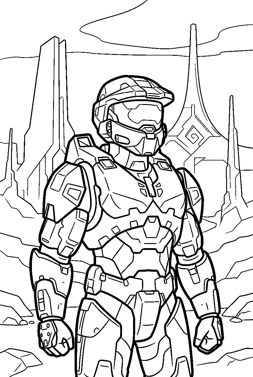 halo game characters on requiem line art