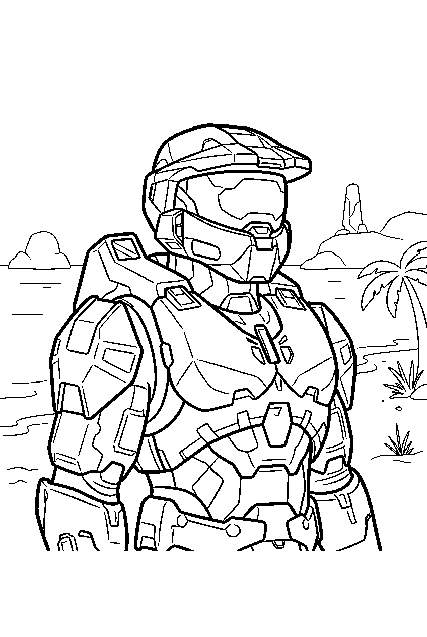 halo game characters on silent cartographer beach line art