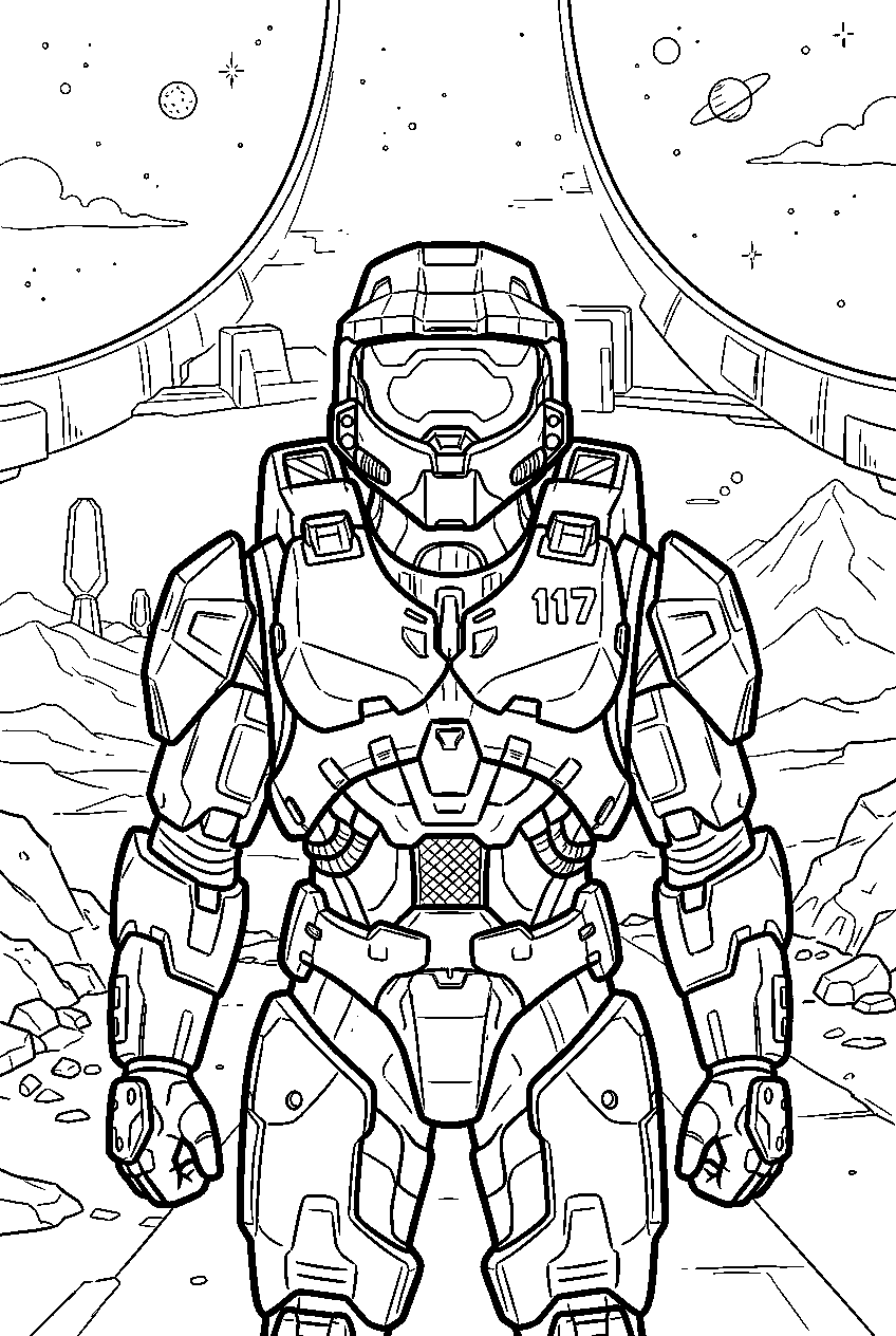 halo game characters on the ark line art