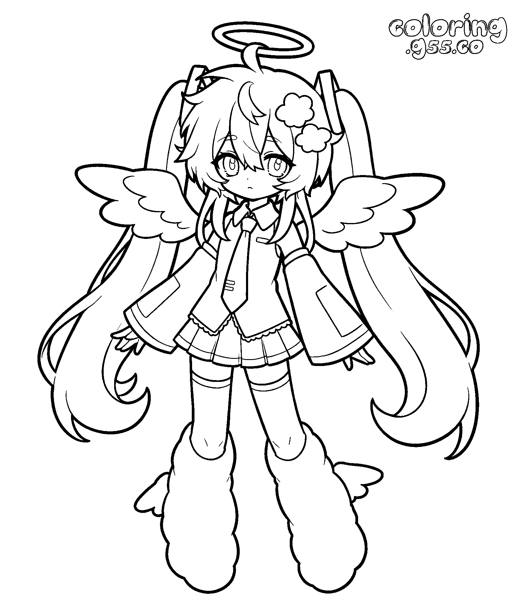 angel wings chibi hatsune miku halo leg warmers vocaloid line art for kids