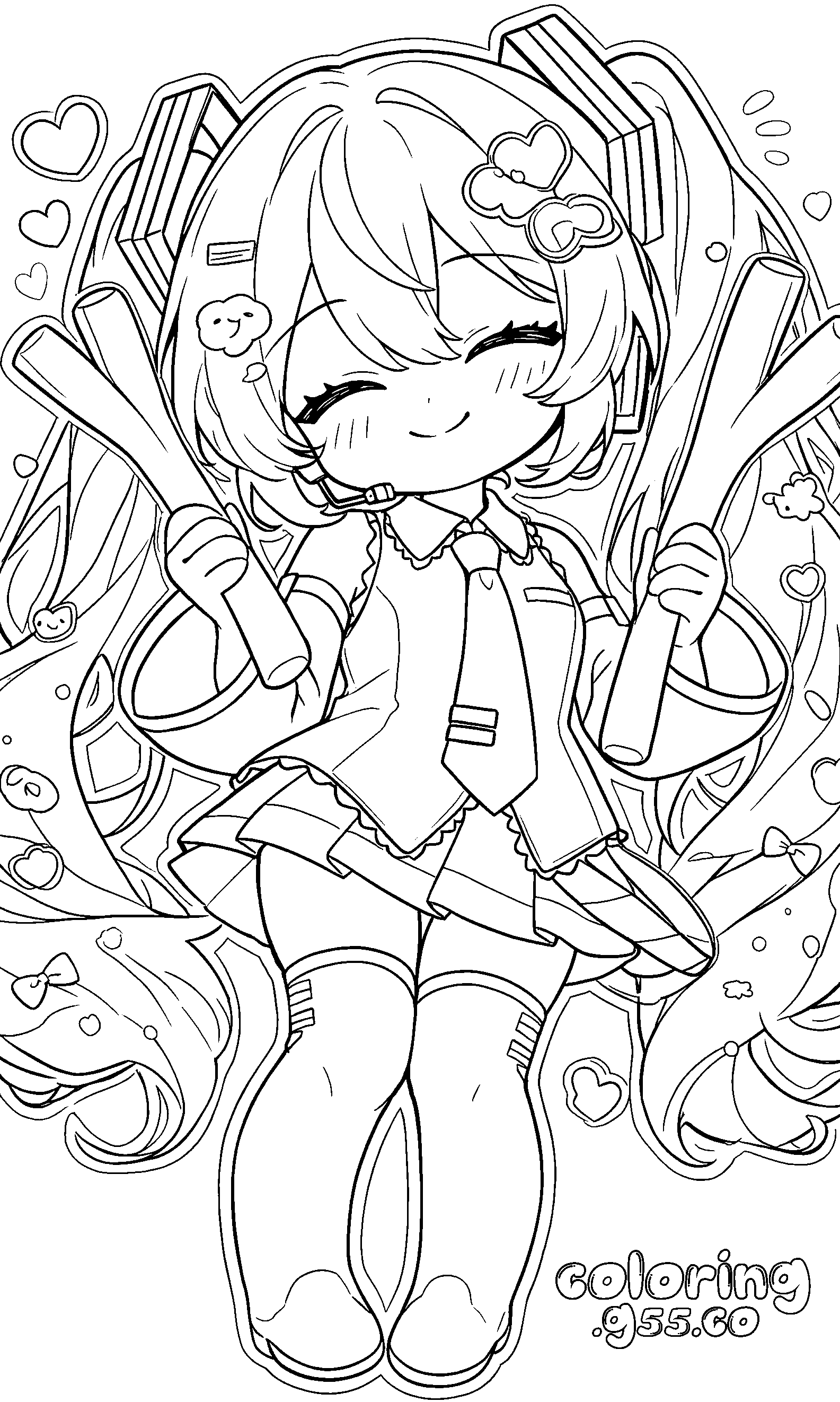 chibi hatsune miku spring leek kawaii line art for kids