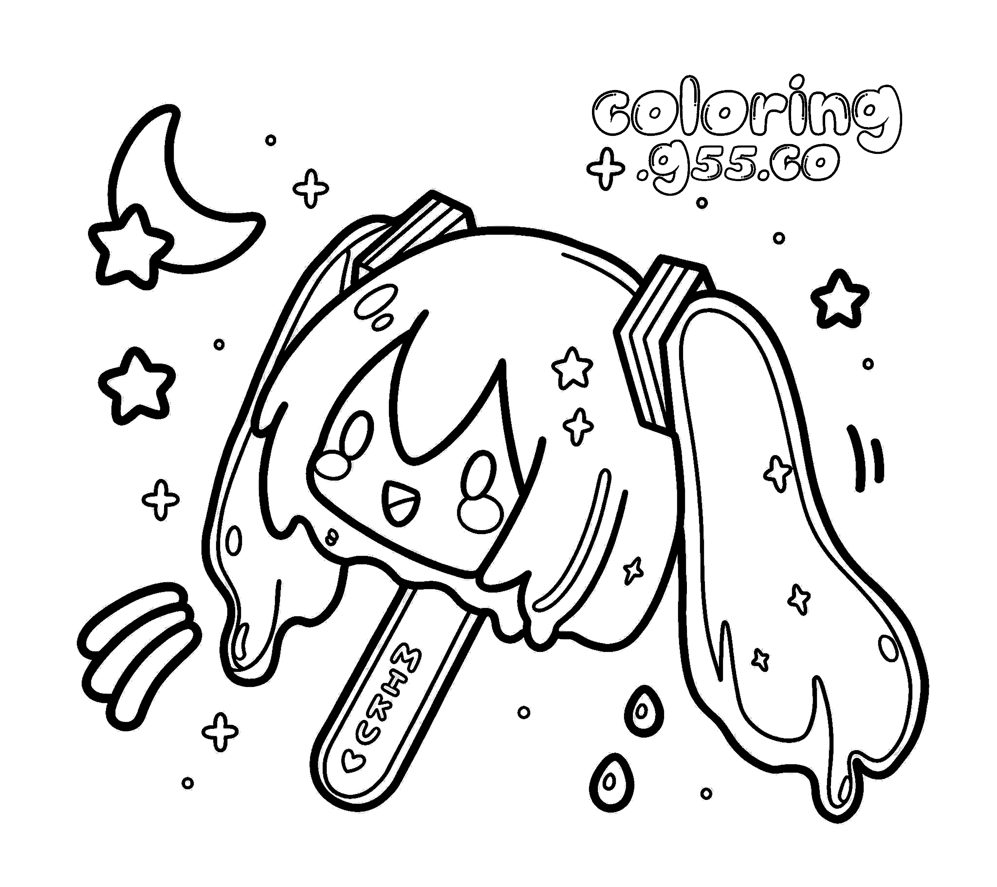 cute hatsune miku chibi ice cream popsicle line art for kids