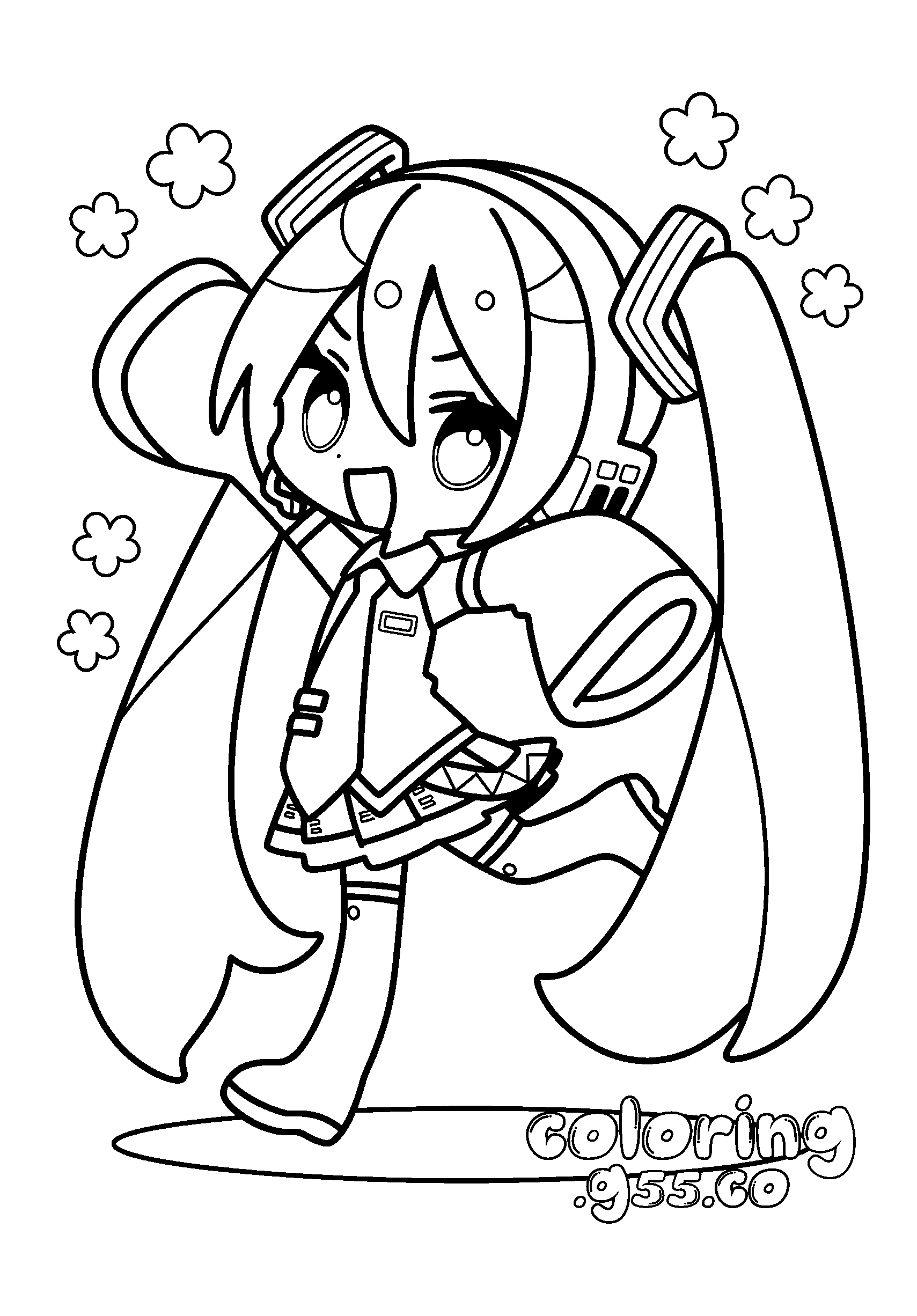dancing hatsune miku chibi line art anime for kids