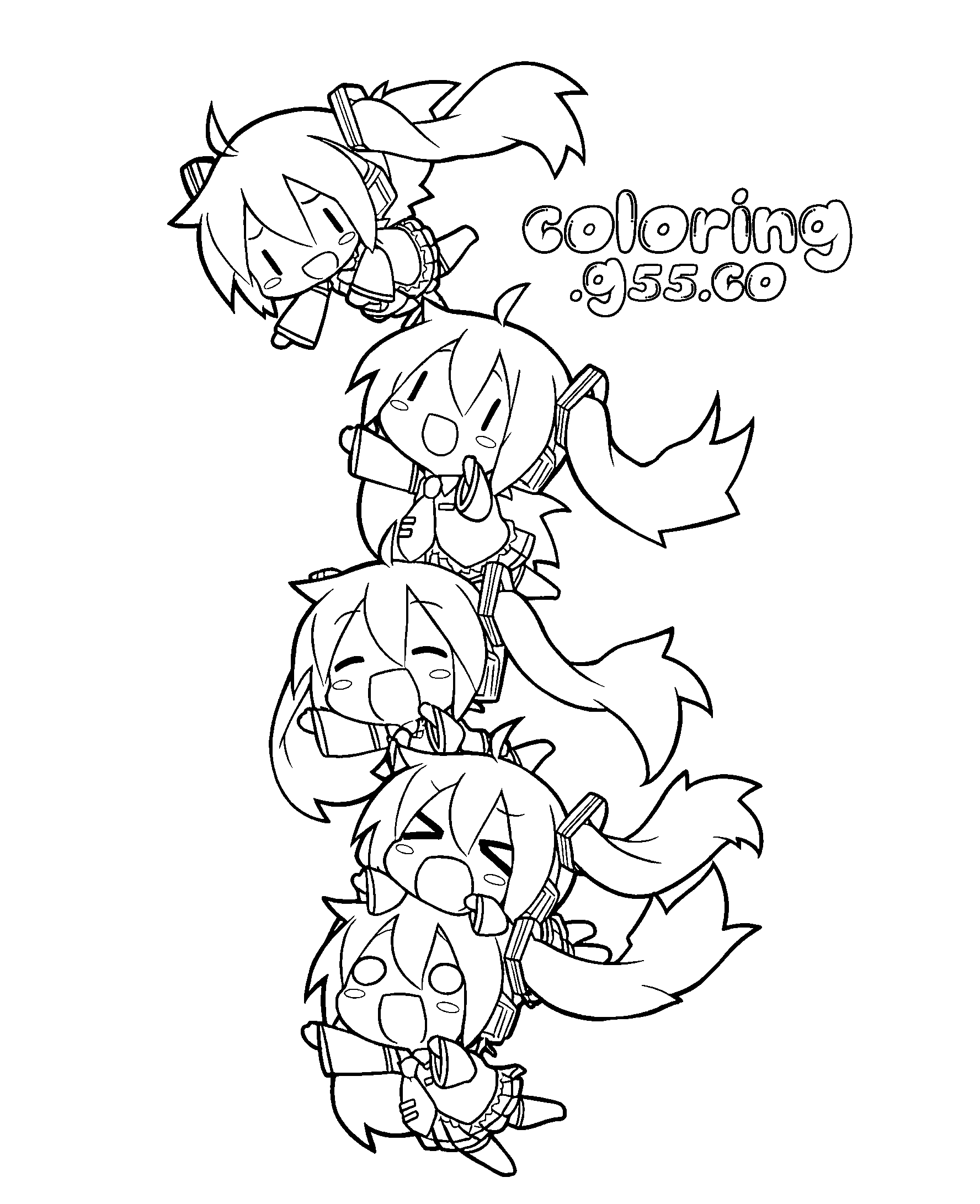 hatsune miku chibi stack line art cute anime tower for kids