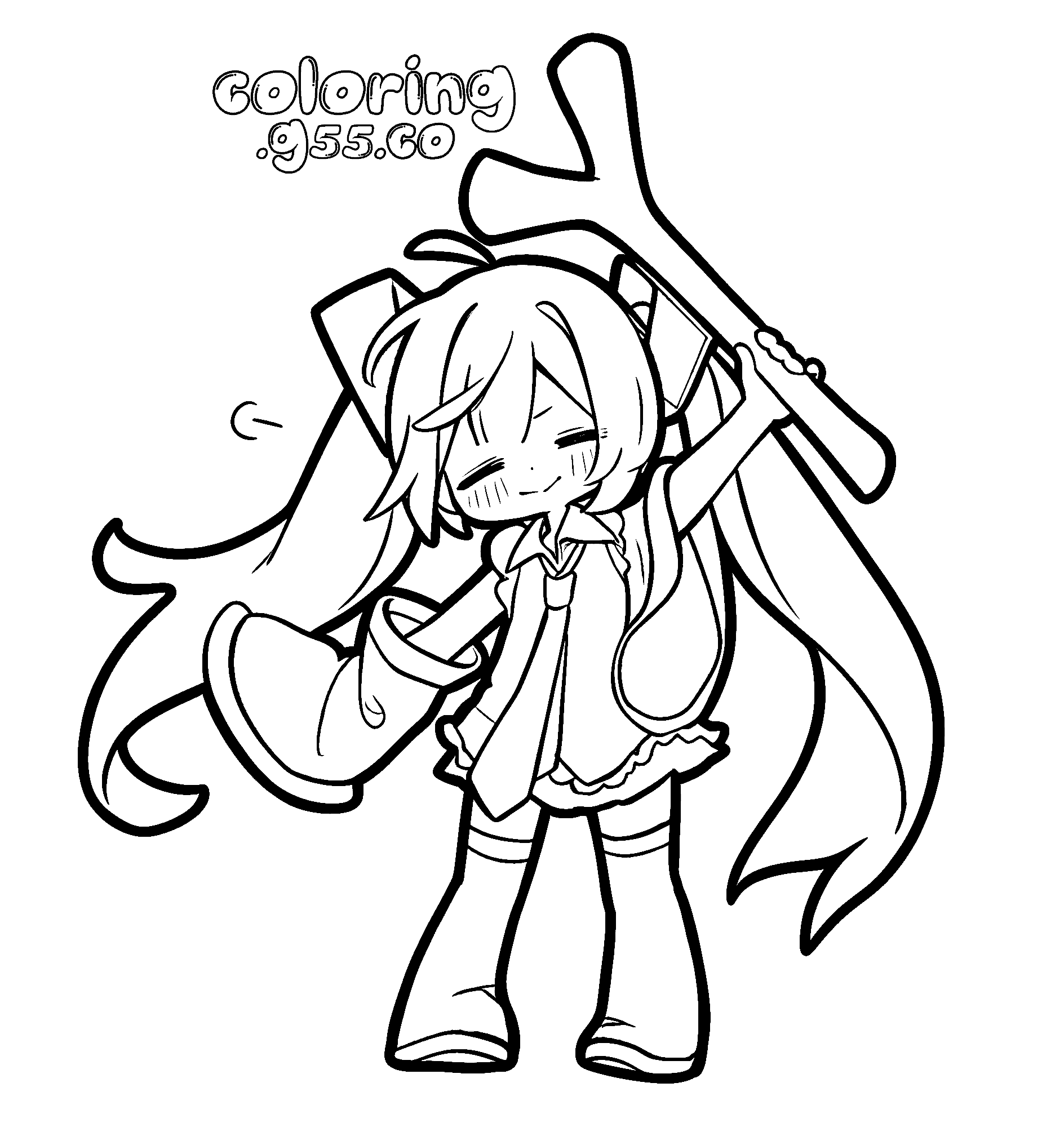 hatsune miku leek line art cute chibi for kids