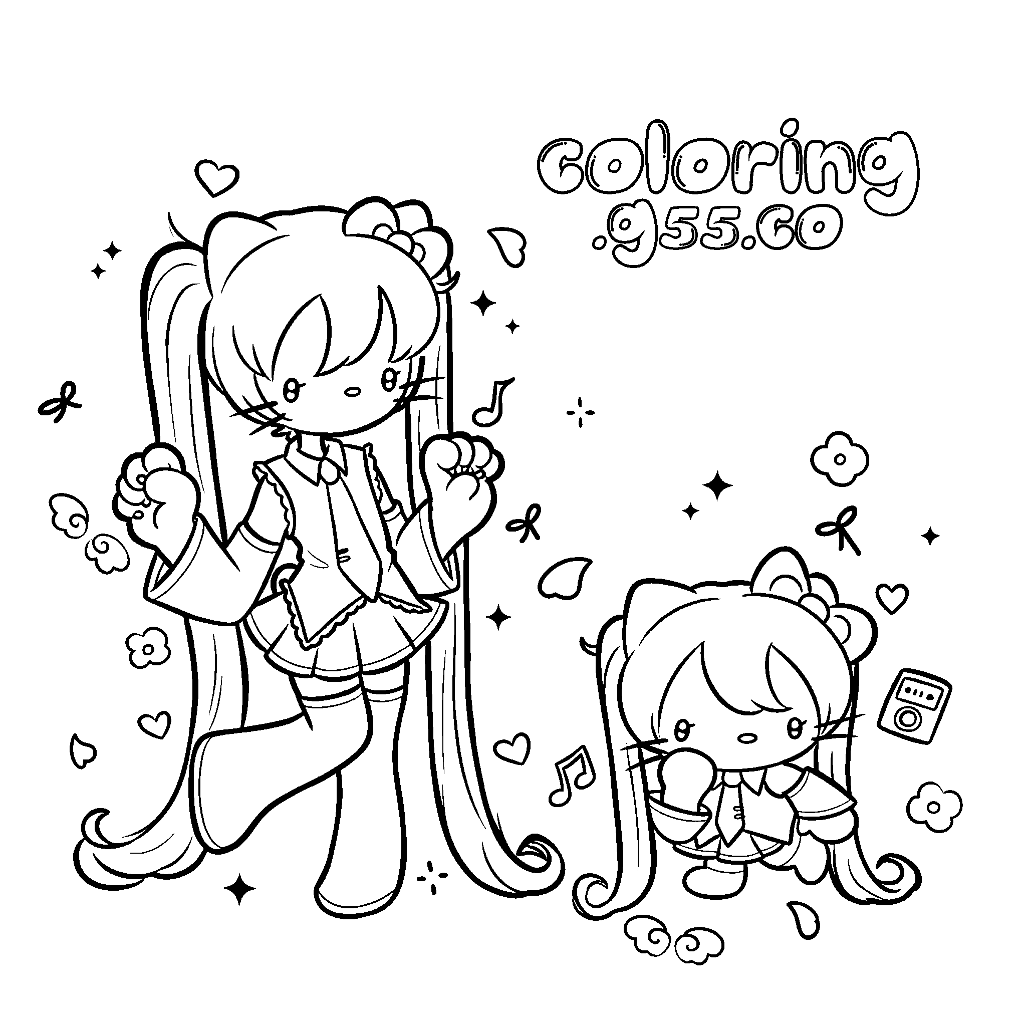 hello kitty hatsune miku chibi cosplay line art for kids