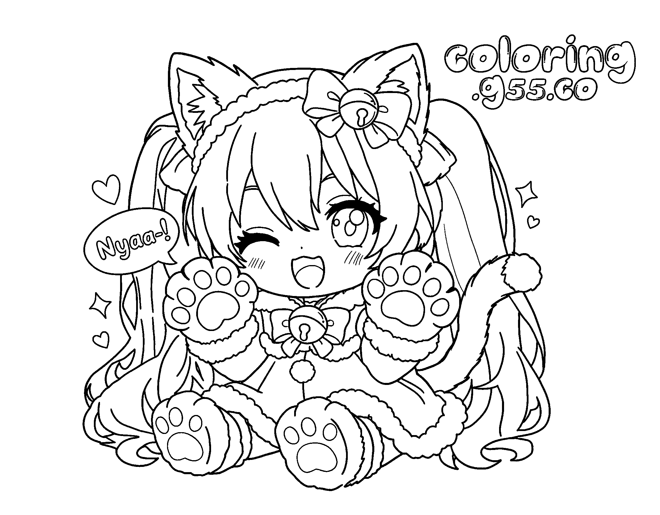 neko hatsune miku chibi cat girl line art for kids