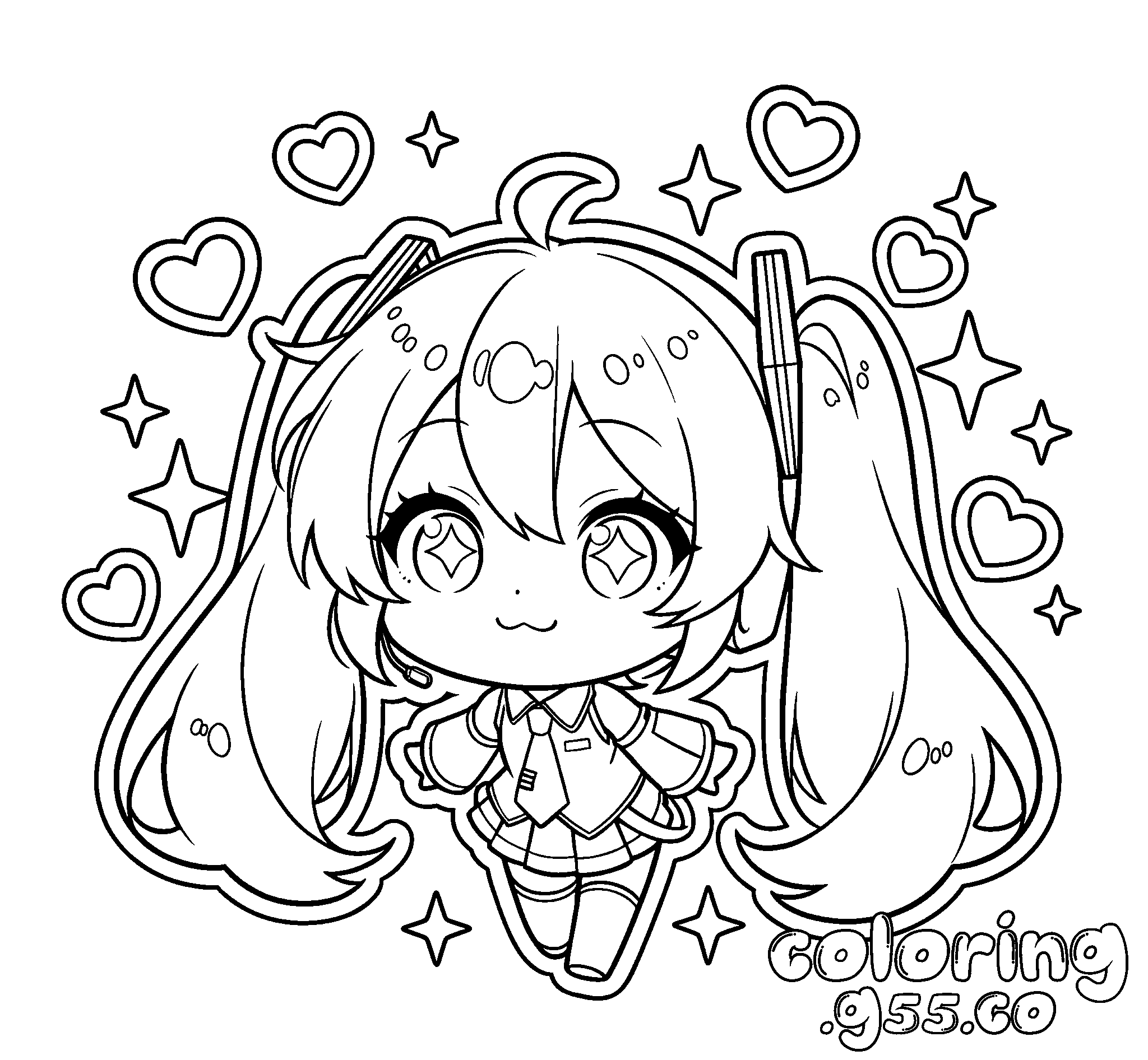 sparkly eyes hatsune miku chibi line art anime for kids