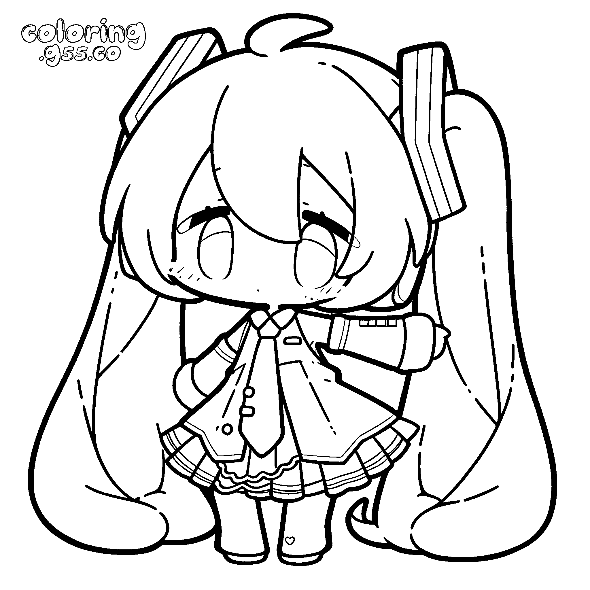 super chibi hatsune miku sad shy eyes big twin tails vocaloid line art for kids
