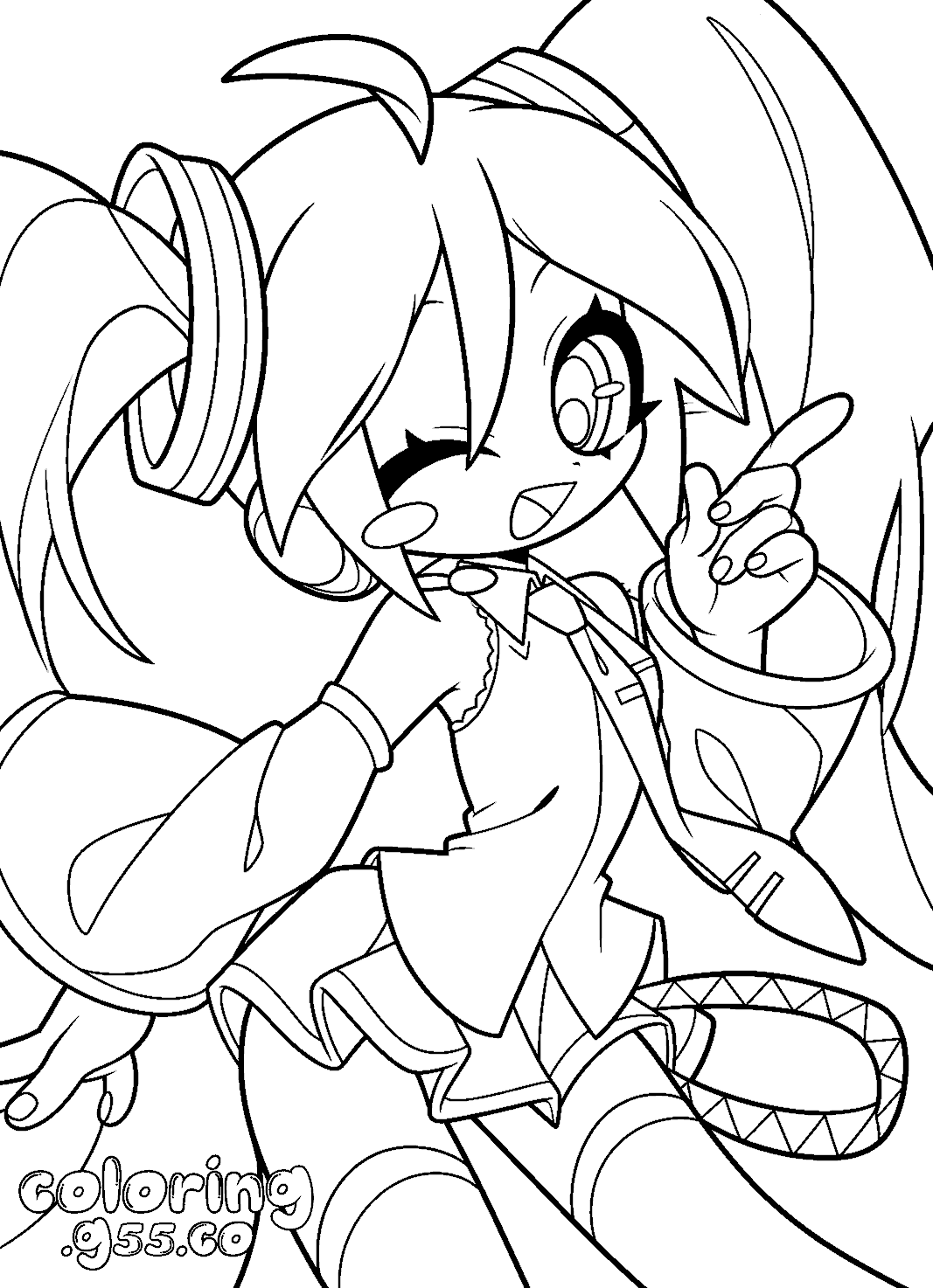 winking hatsune miku chibi line art vocaloid sheets for kids