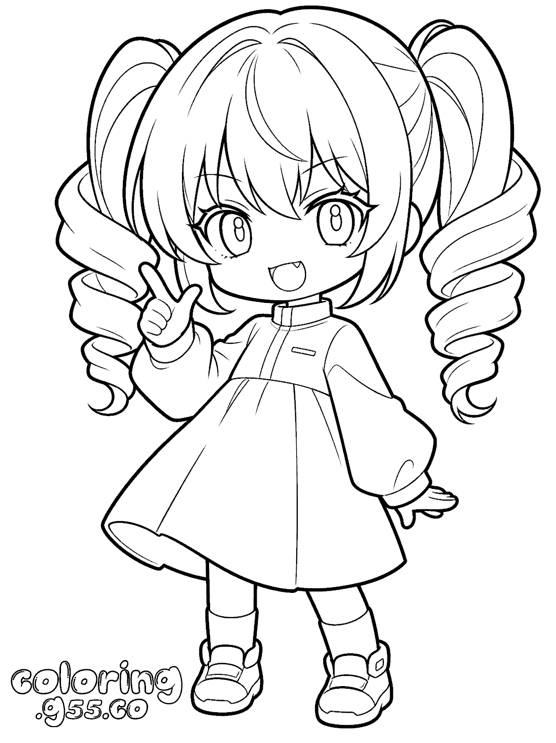 chibi kasane teto curly pigtails line art for kids