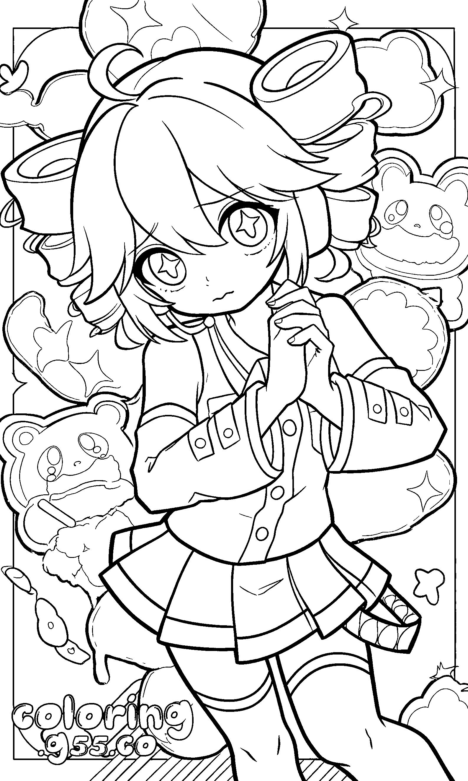 kasane teto sparkle eyes cute teddy bear line art for kids