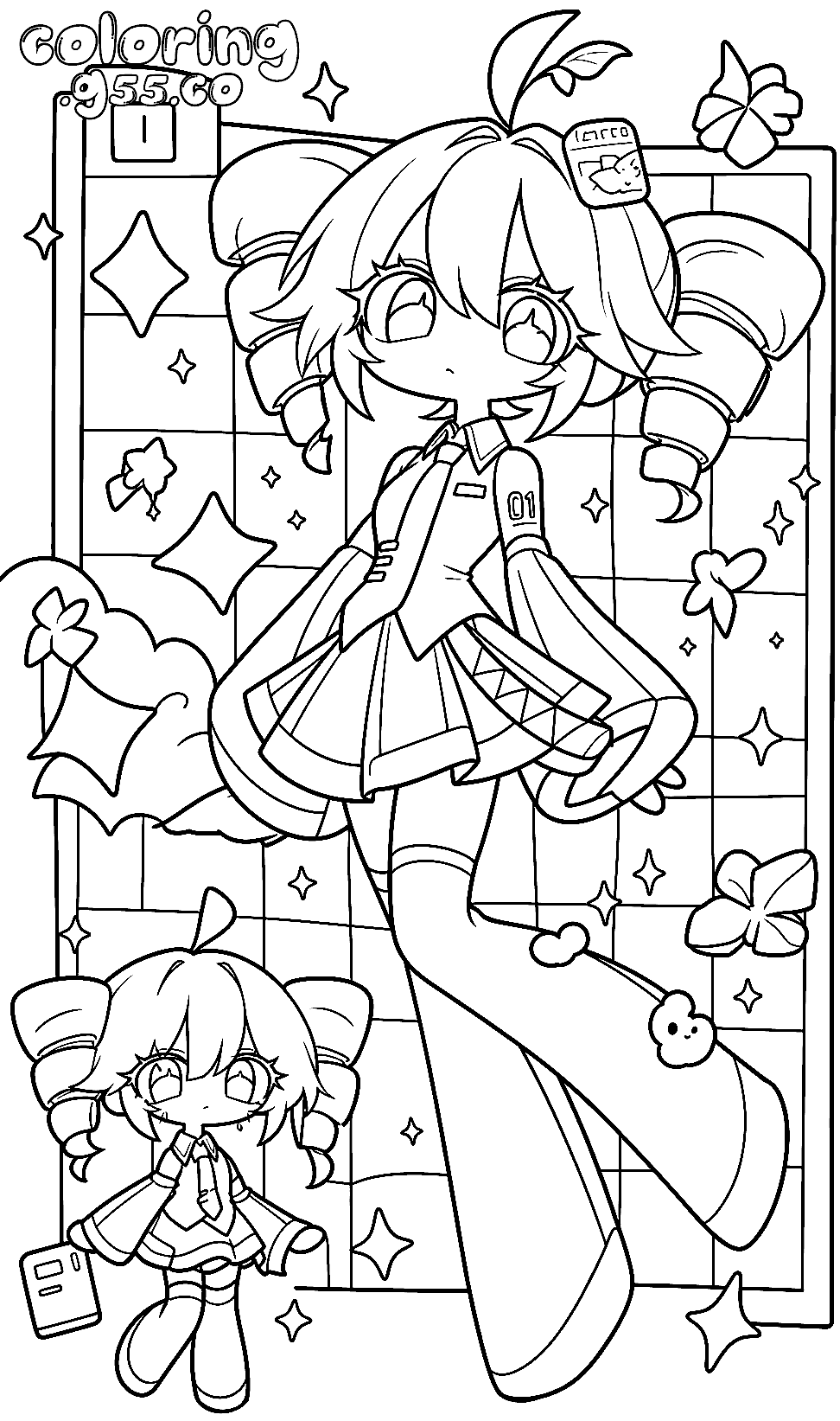 kasane teto synthv drill hair cute chibi vocaloid line art for kids