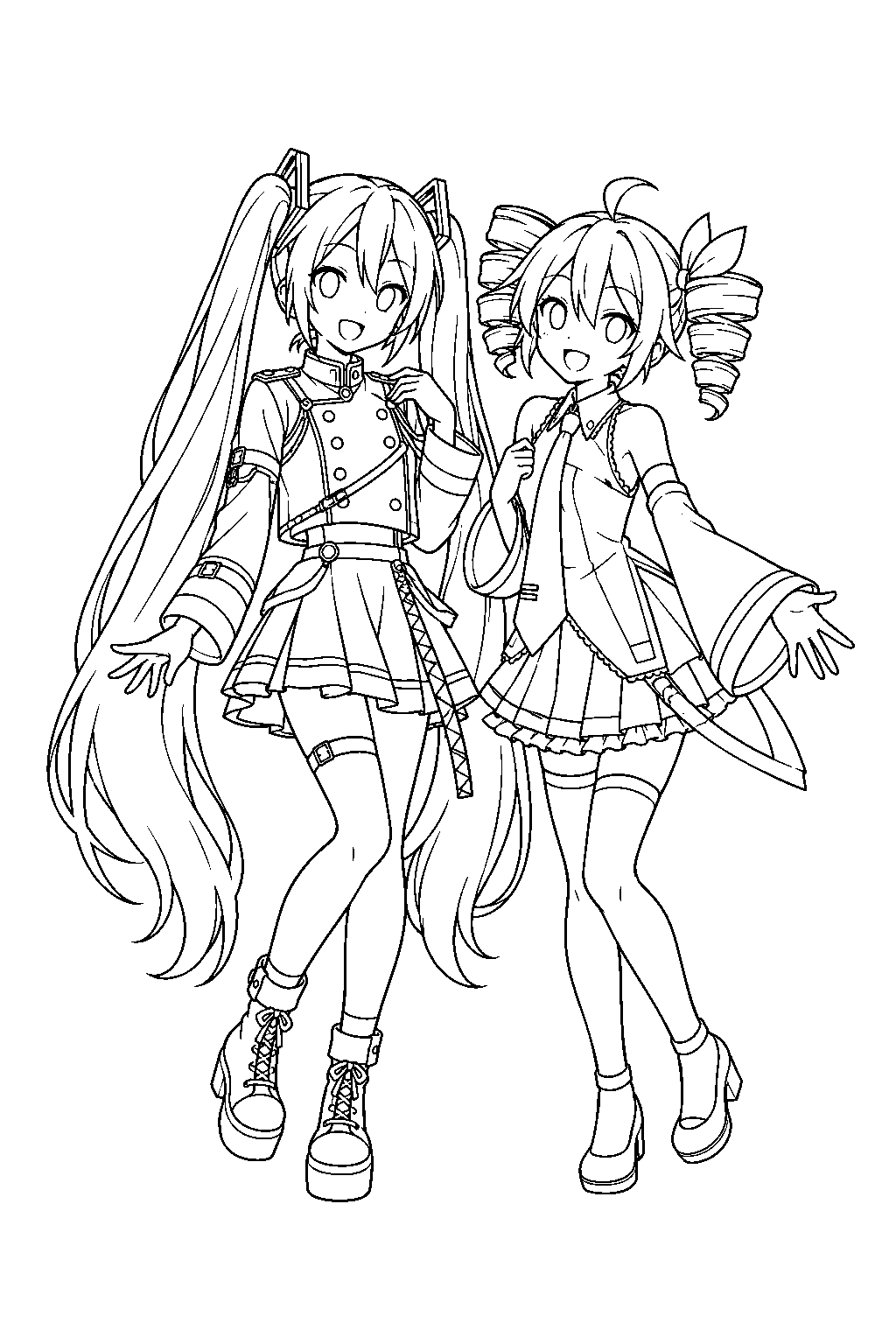 miku and teto trying on each other s hatsune miku nt and kasane teto synthesizer v outfits line art