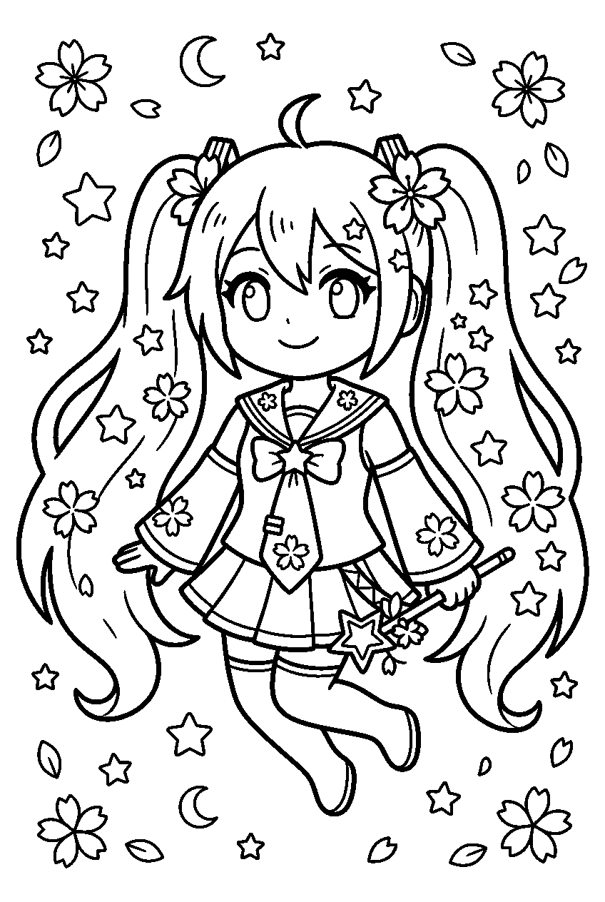 hatsune miku sakura among the stars line art