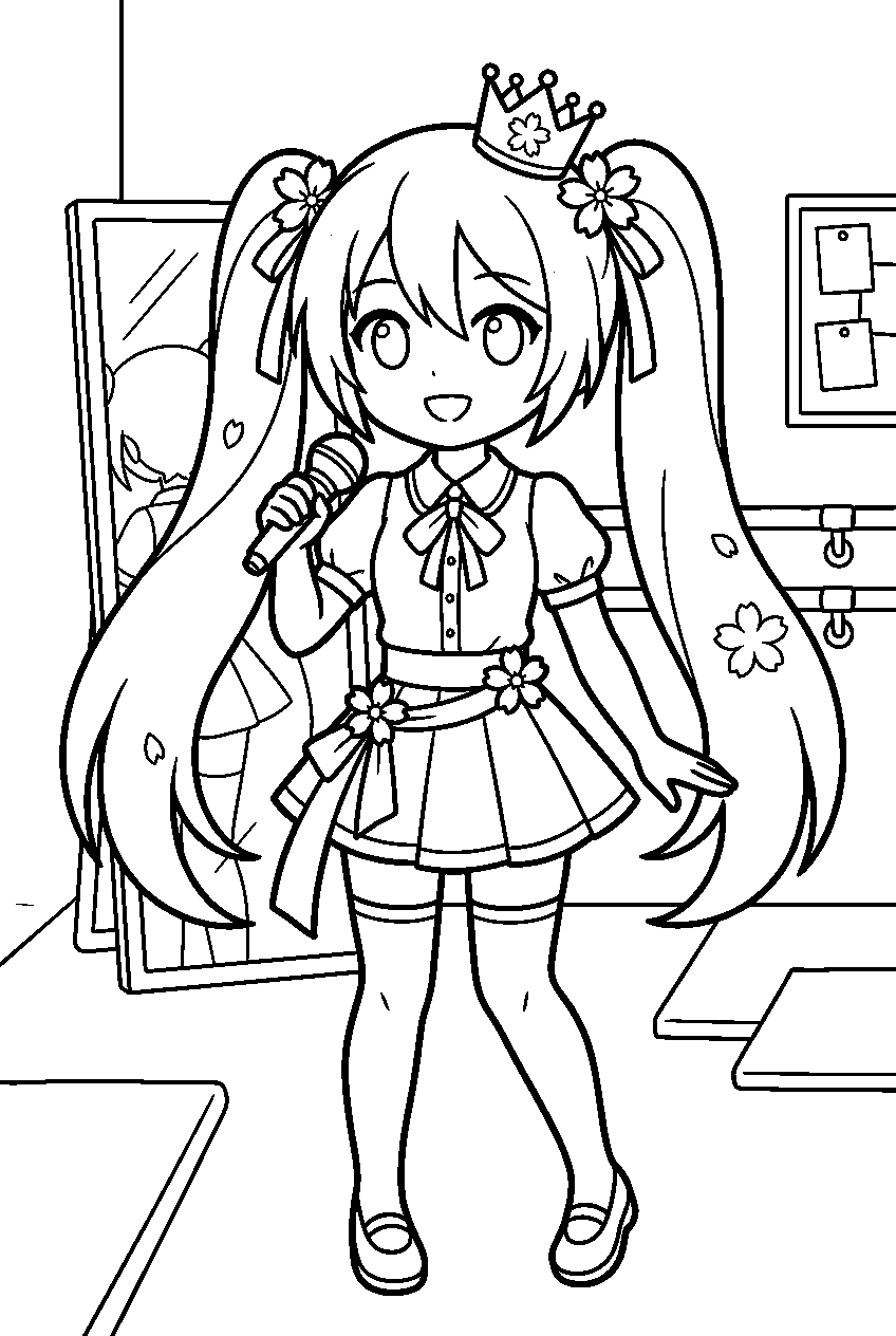 hatsune miku sakura in idol training room line art