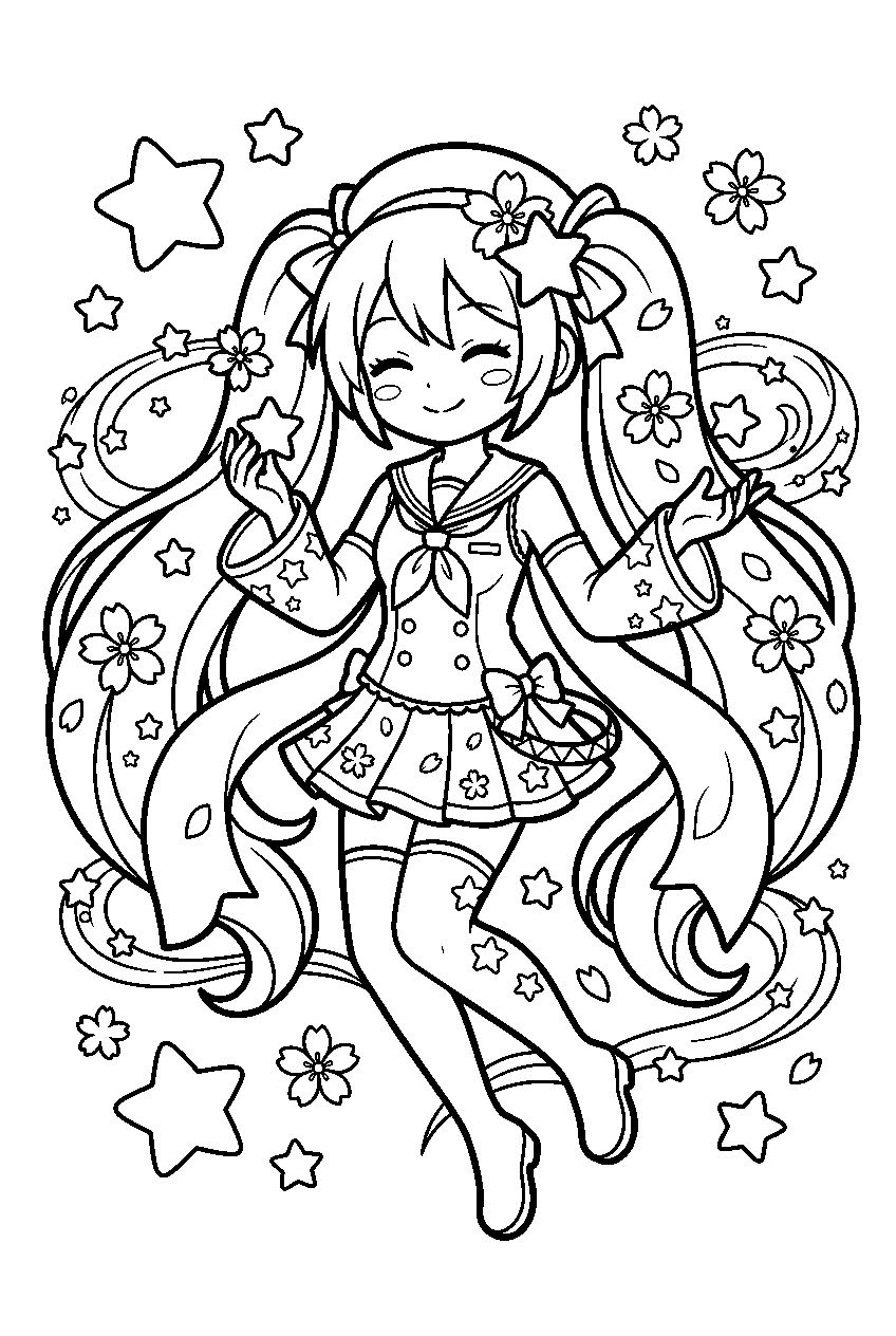 sakura miku among the stars line art