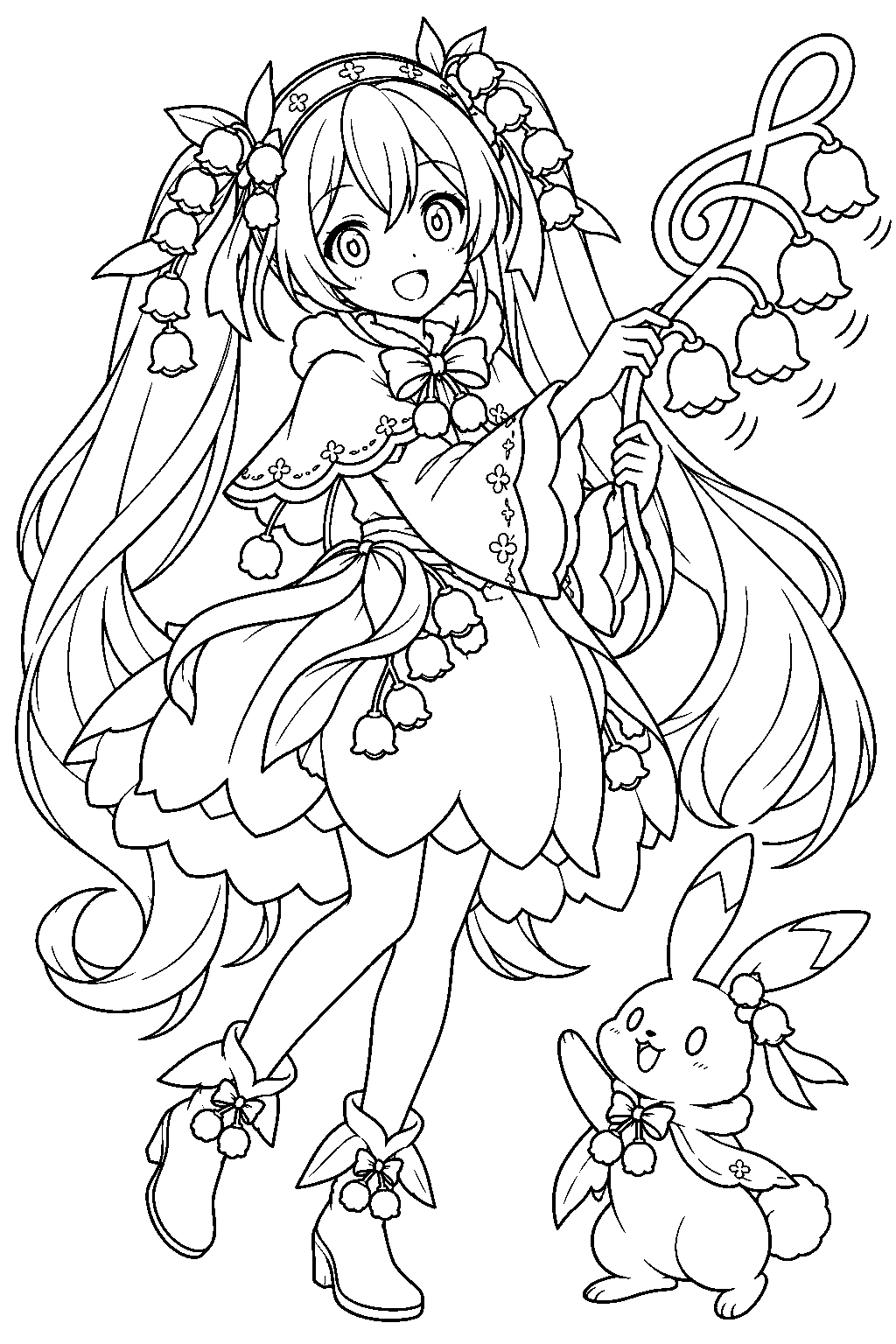 snow miku 2015 snow bell ringing lily of the valley bells shaped like a treble clef line art