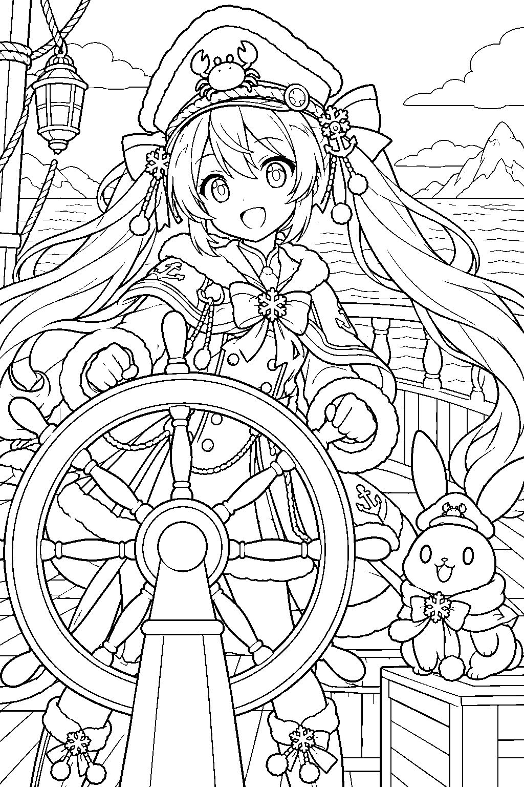 snow miku 2022 grand voyage steering a ship through the winter sea line art