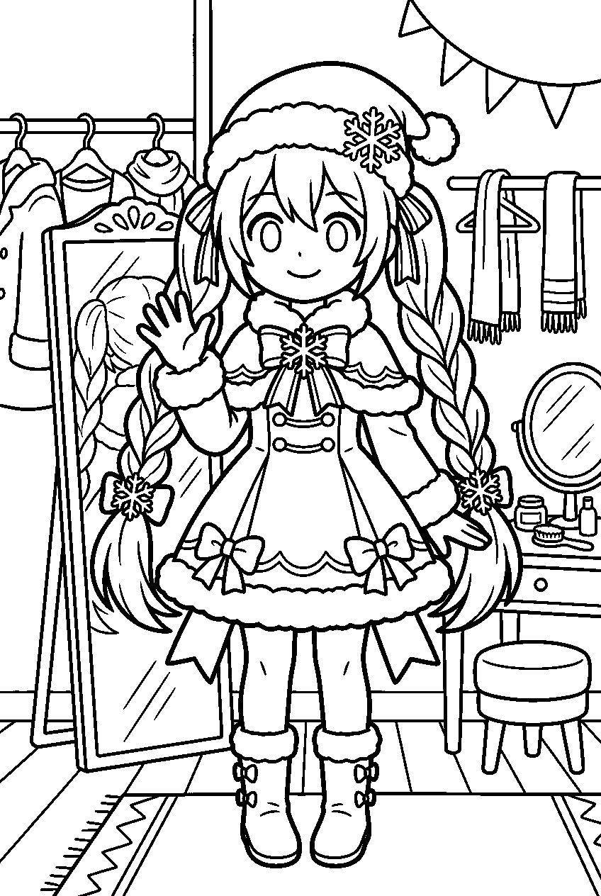 snow miku in dressing room line art