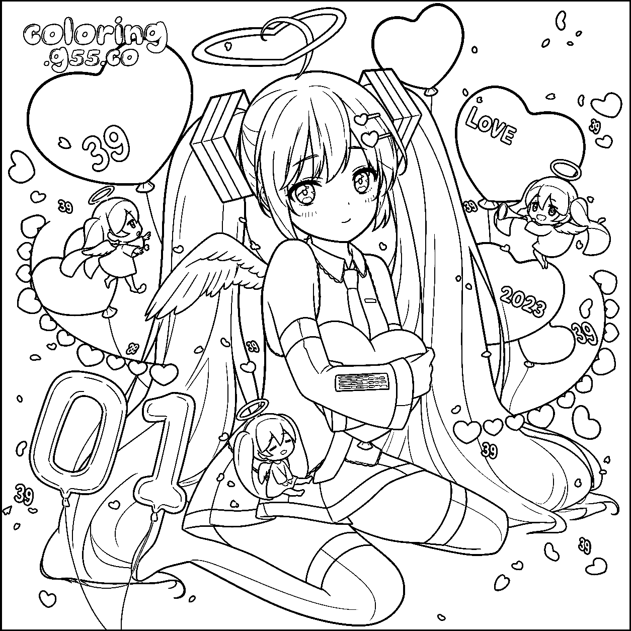 angel wings hatsune miku heart balloons 39 day vocaloid anniversary line art for kids