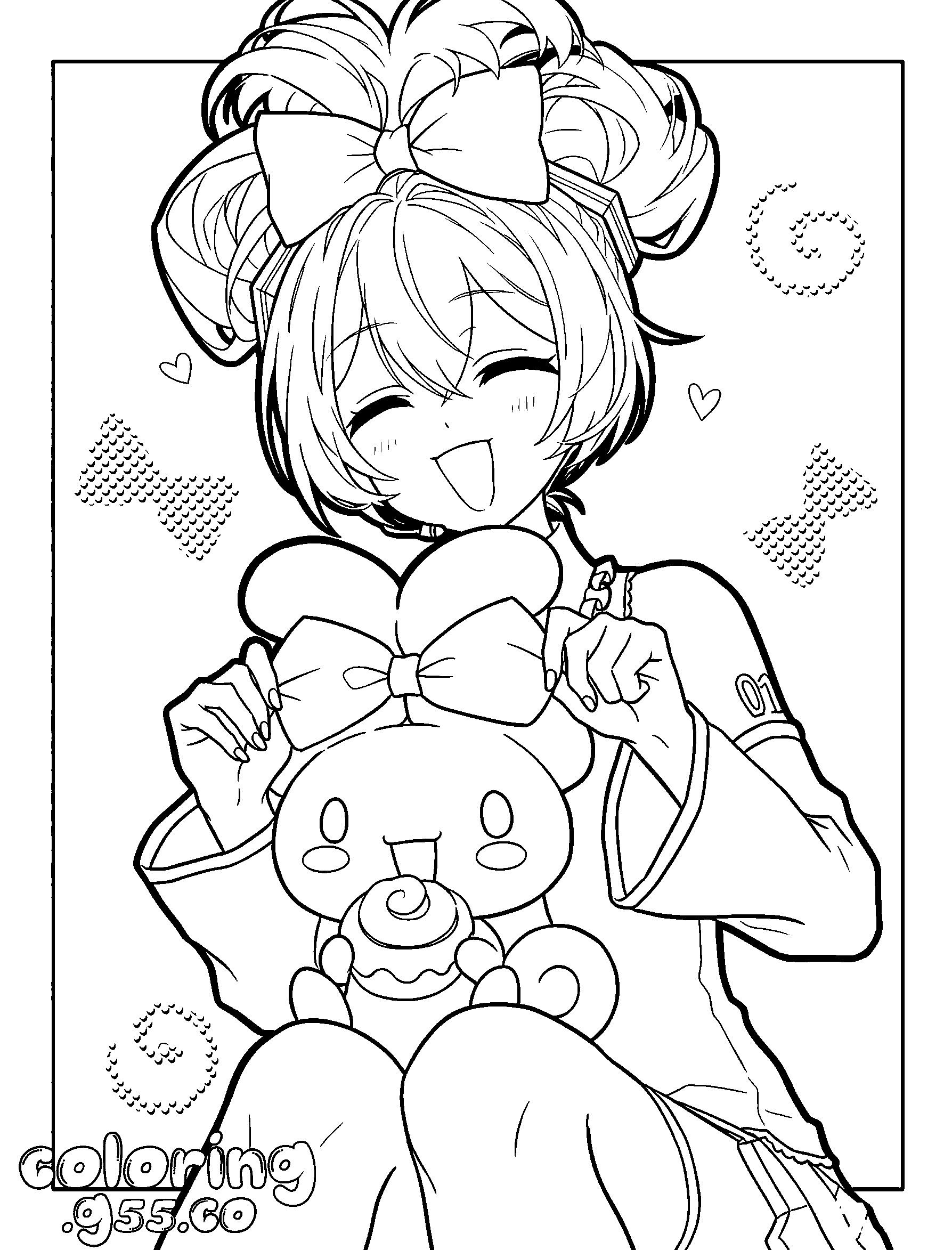 anime hatsune miku with cinnamoroll line art for kids