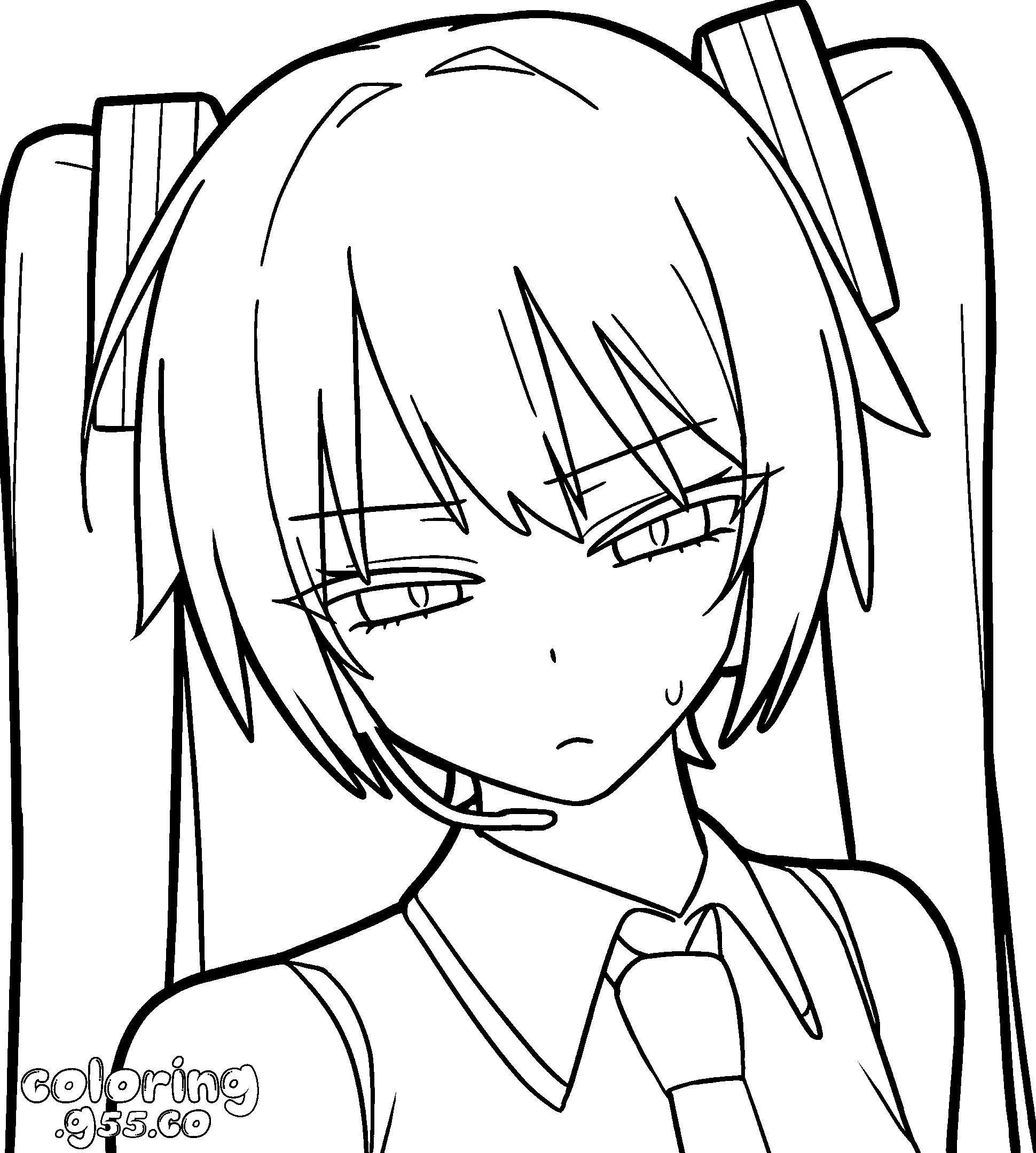 annoyed hatsune miku face line art anime for kids
