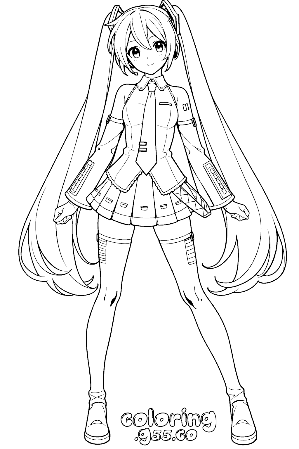 beautiful hatsune miku anime line art activity for kids