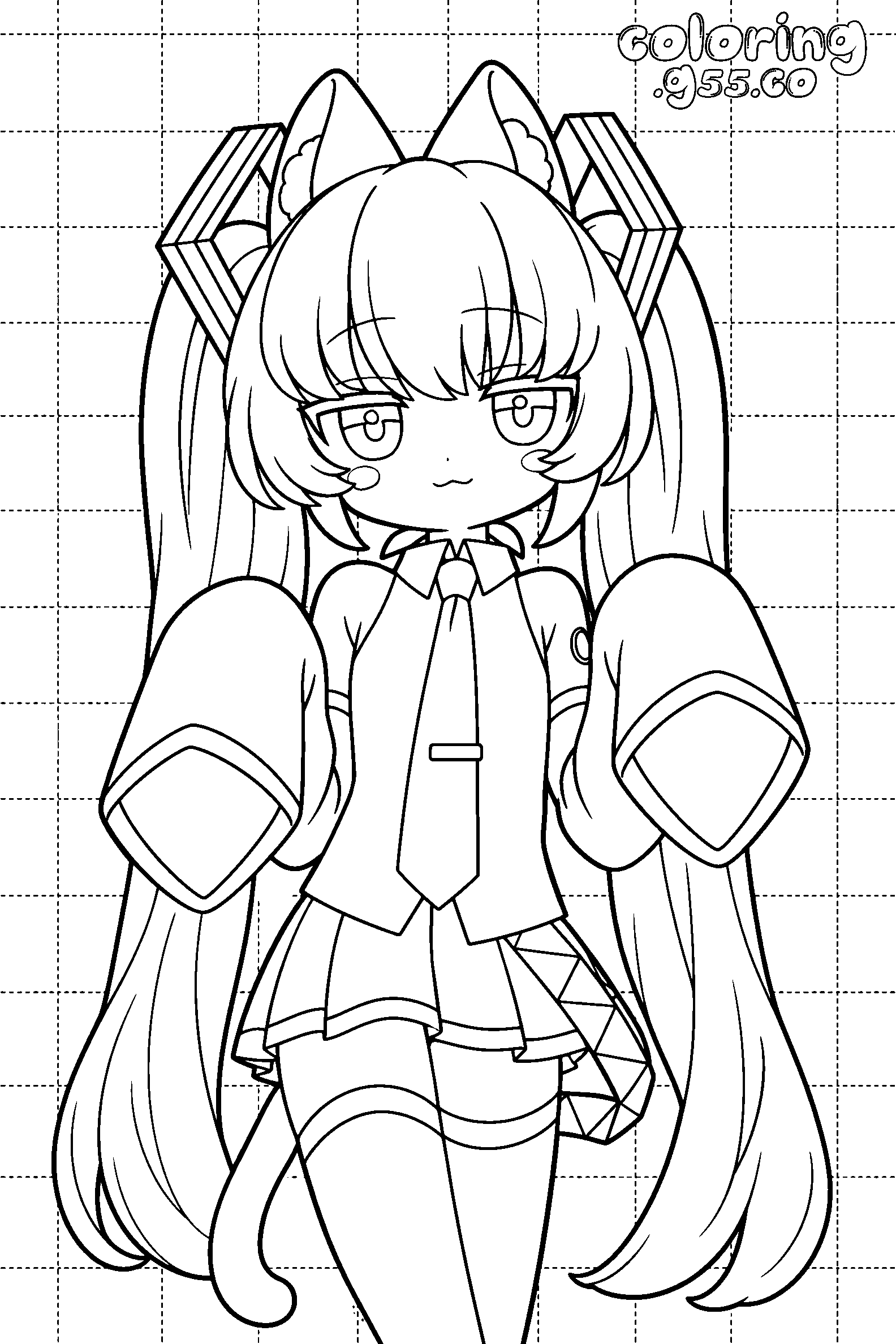 chibi hatsune miku with cat ears line art