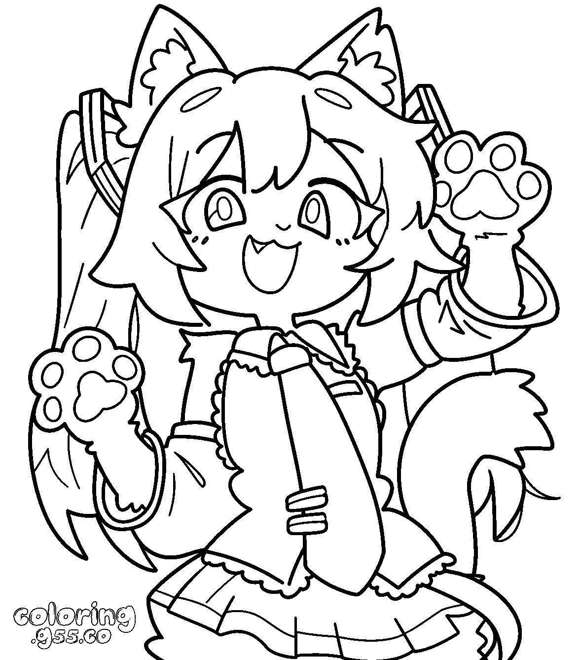 cute catgirl hatsune miku line art