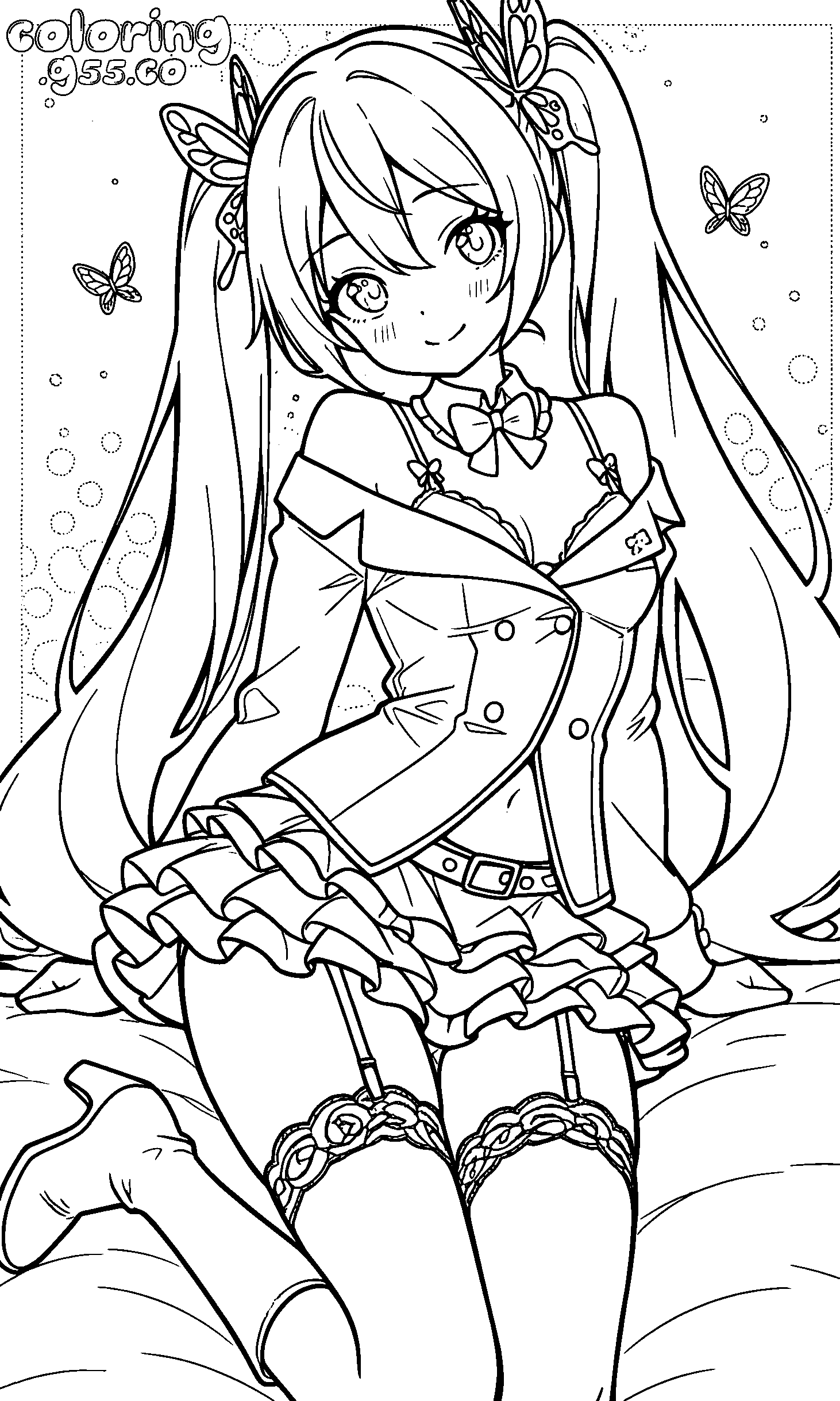 cute hatsune miku butterfly hair clips line art