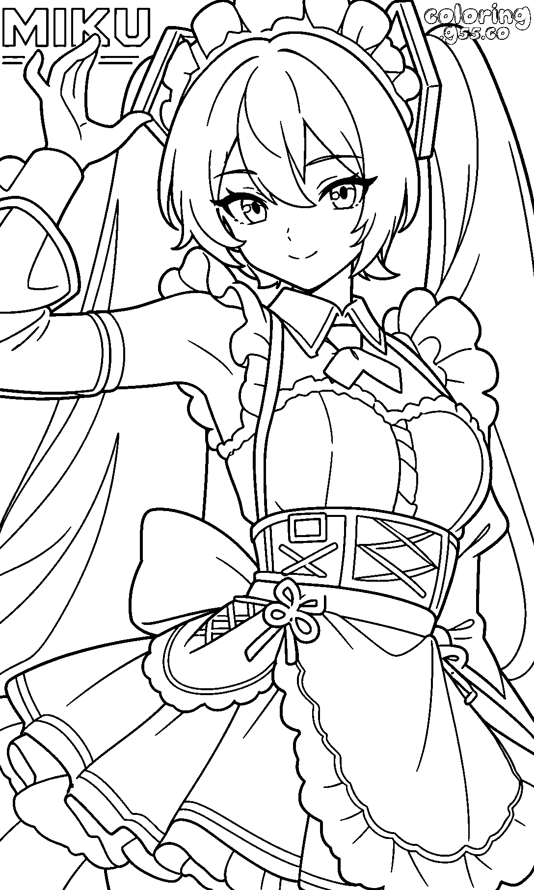 cute maid hatsune miku line art