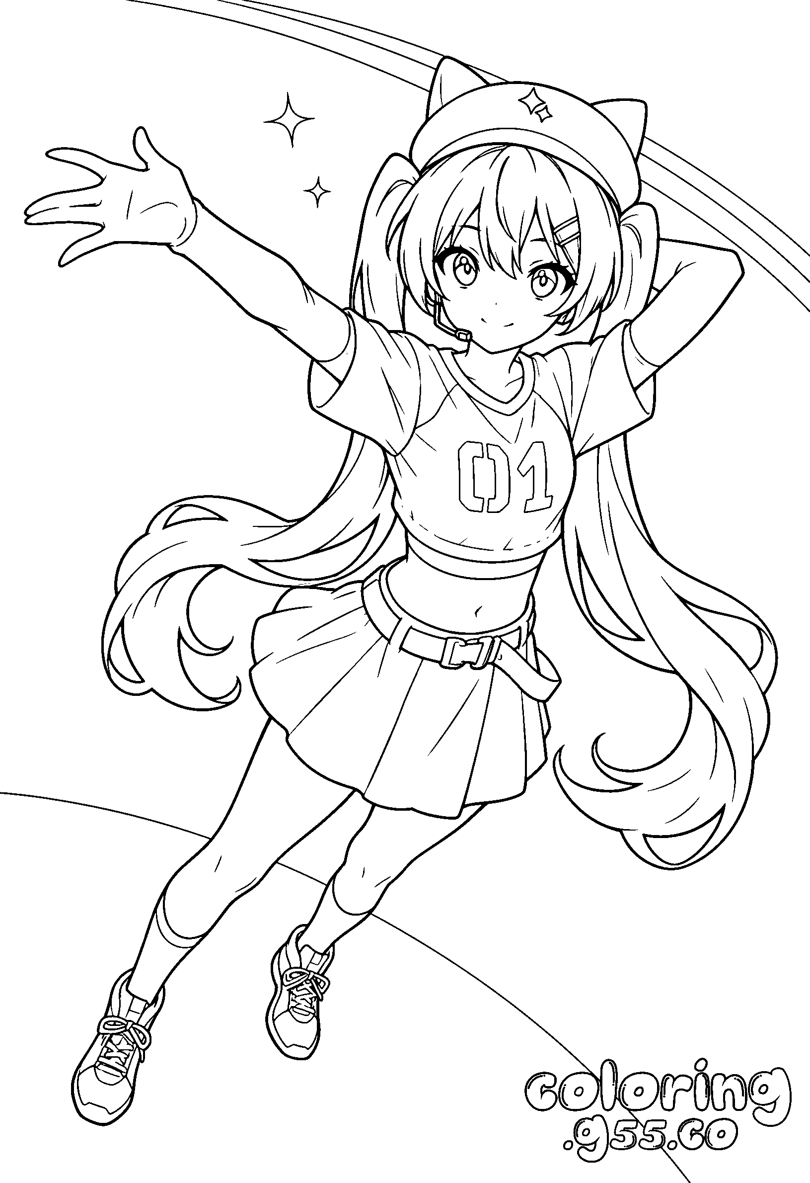 cute sporty hatsune miku line art