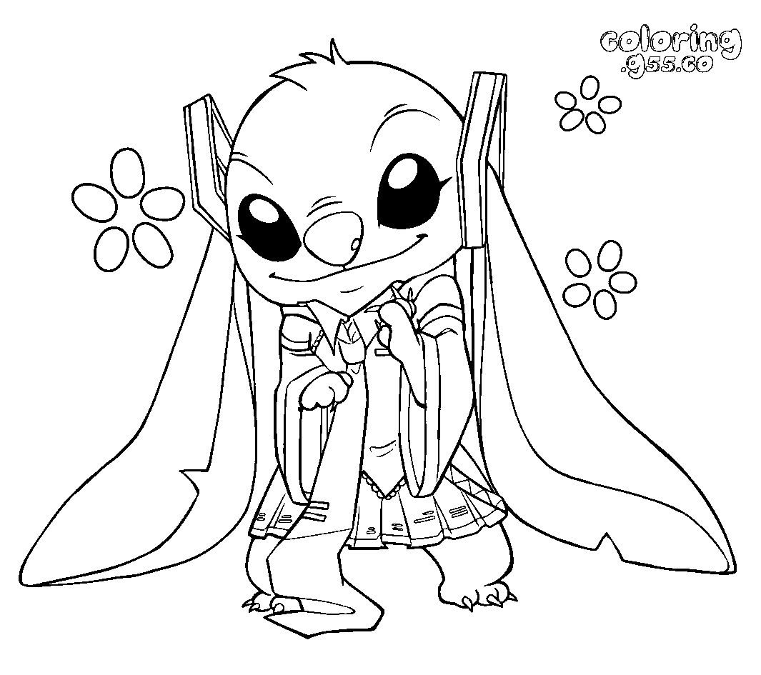 cute stitch cosplaying hatsune miku line art