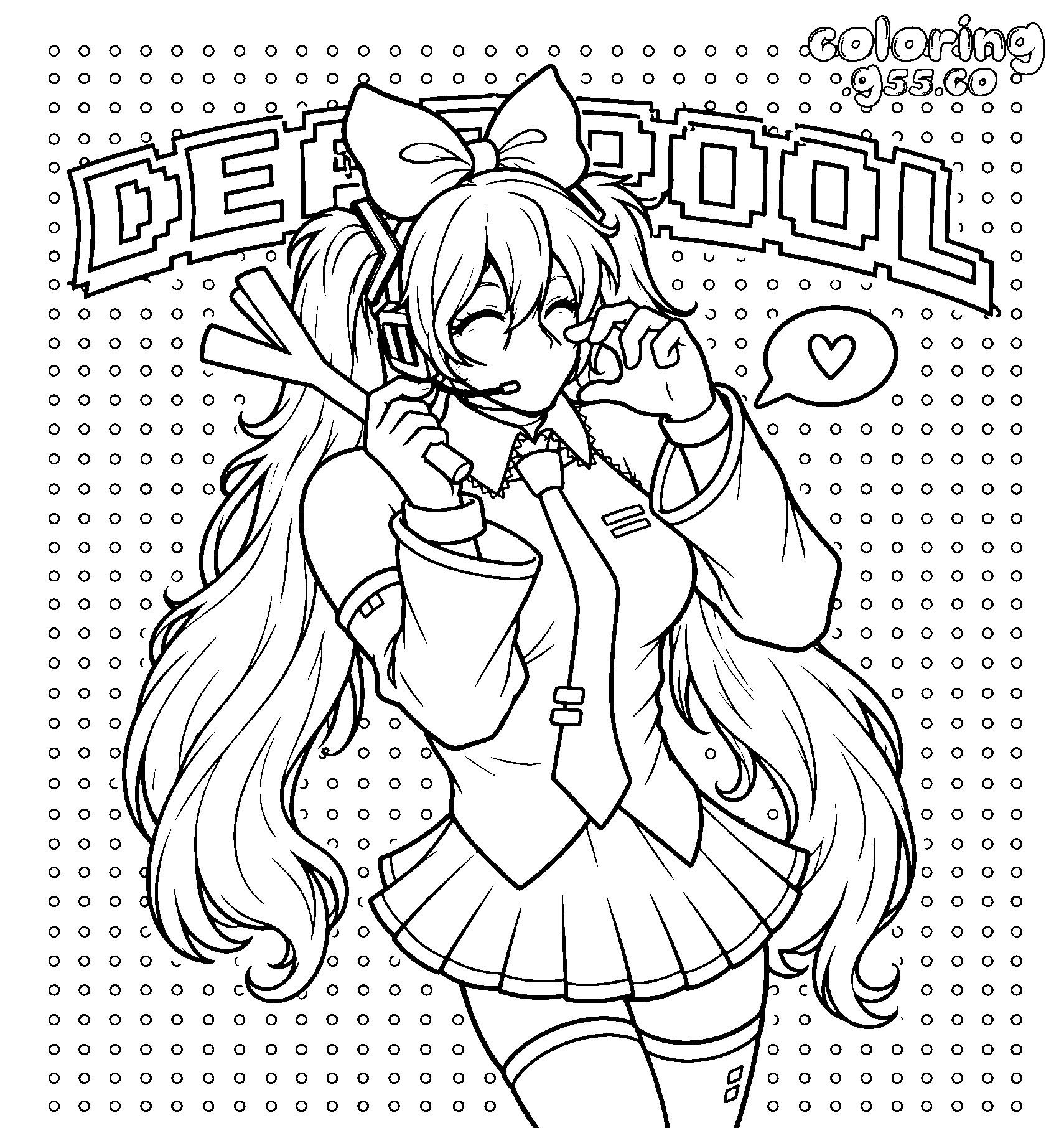 deadpool as hatsune miku with leeks line art