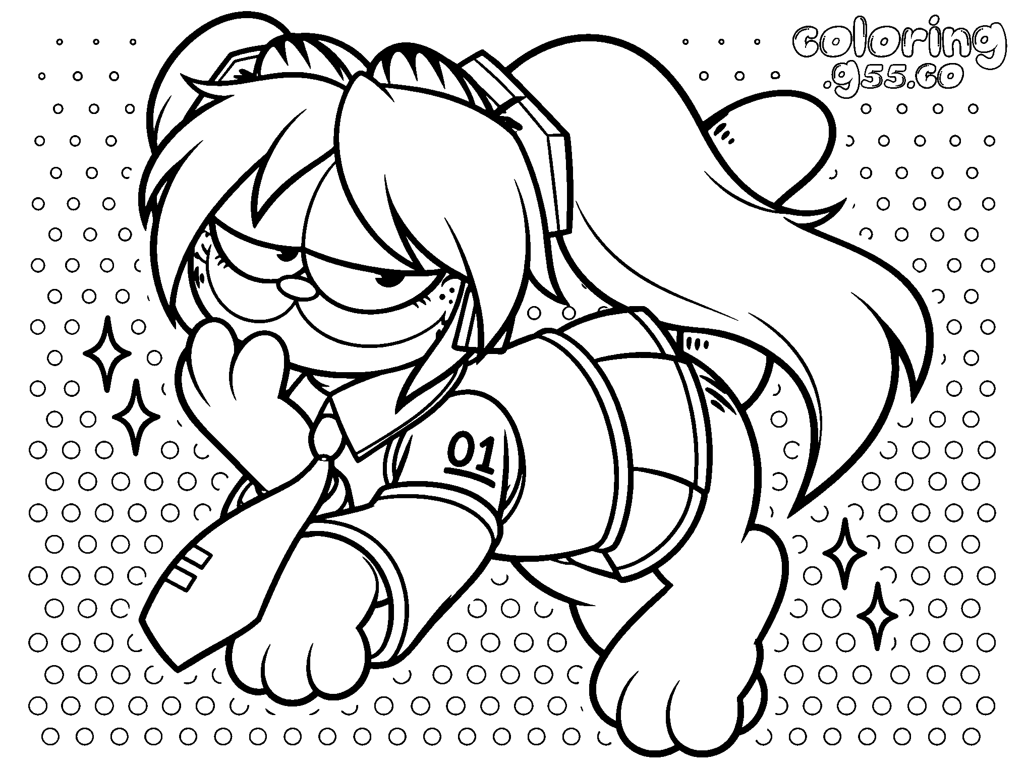 garfield dressed as hatsune miku line art