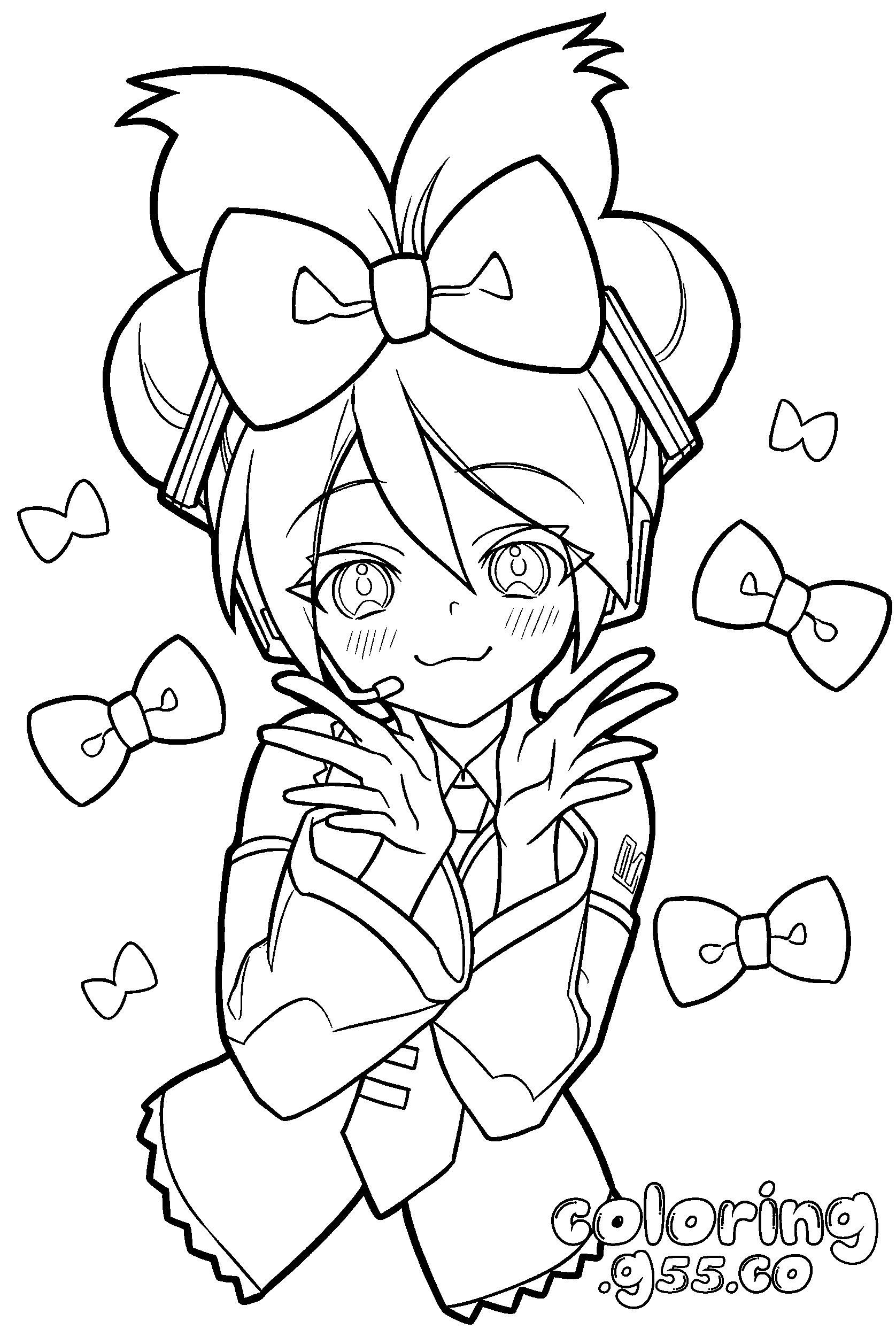 hatsune miku big bow line art kawaii anime for kids