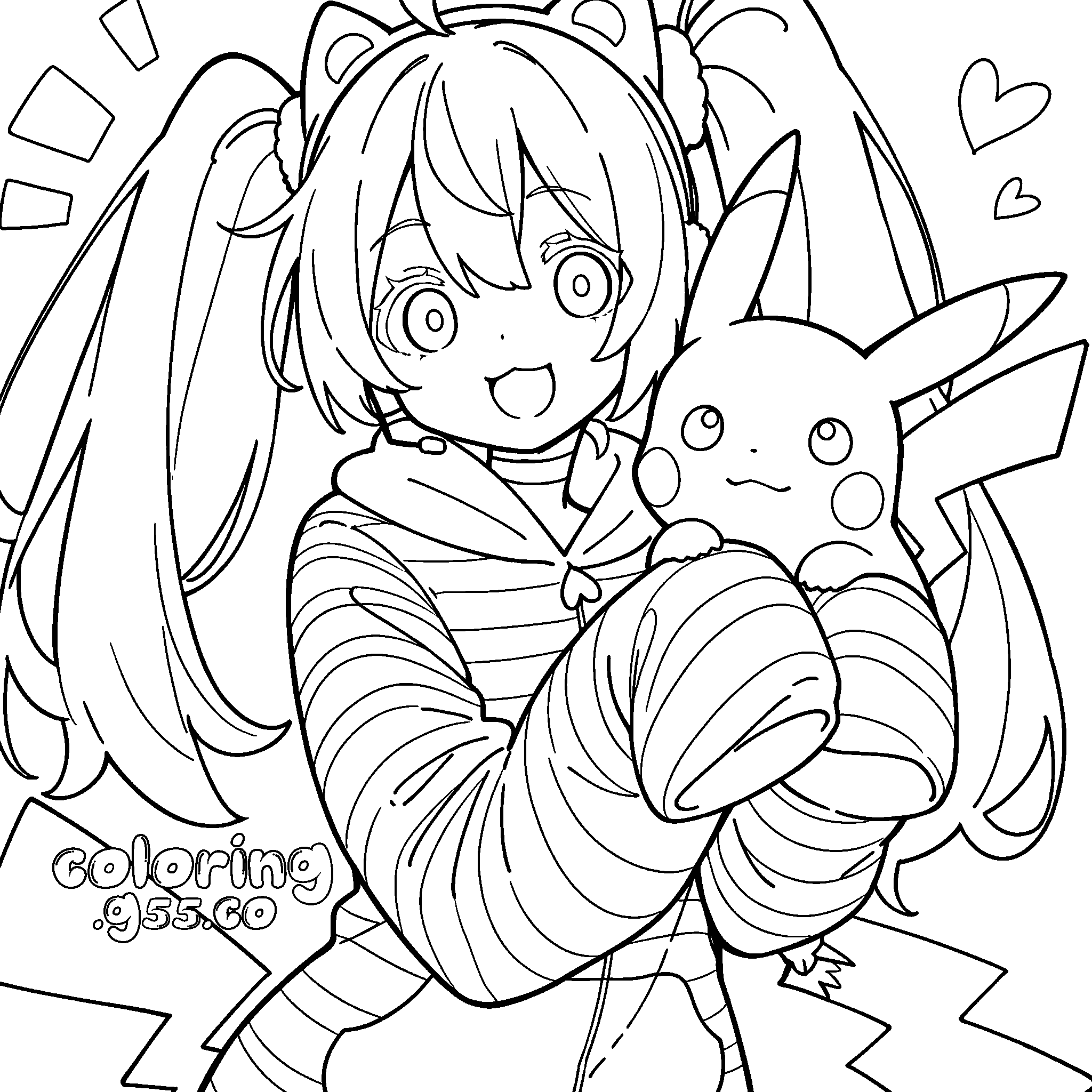 hatsune miku holding pikachu line art anime pokemon for kids