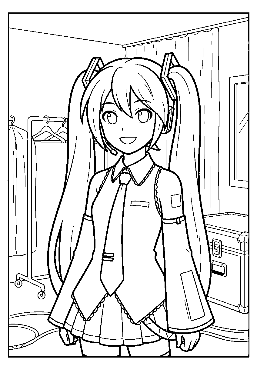 hatsune miku in backstage area line art
