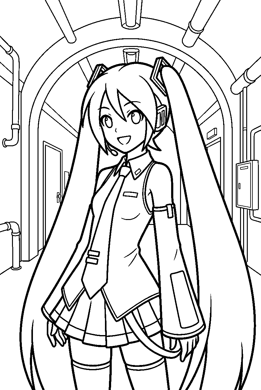 hatsune miku in concert backstage tunnel line art