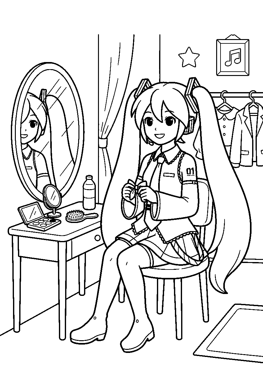 hatsune miku in dressing room line art