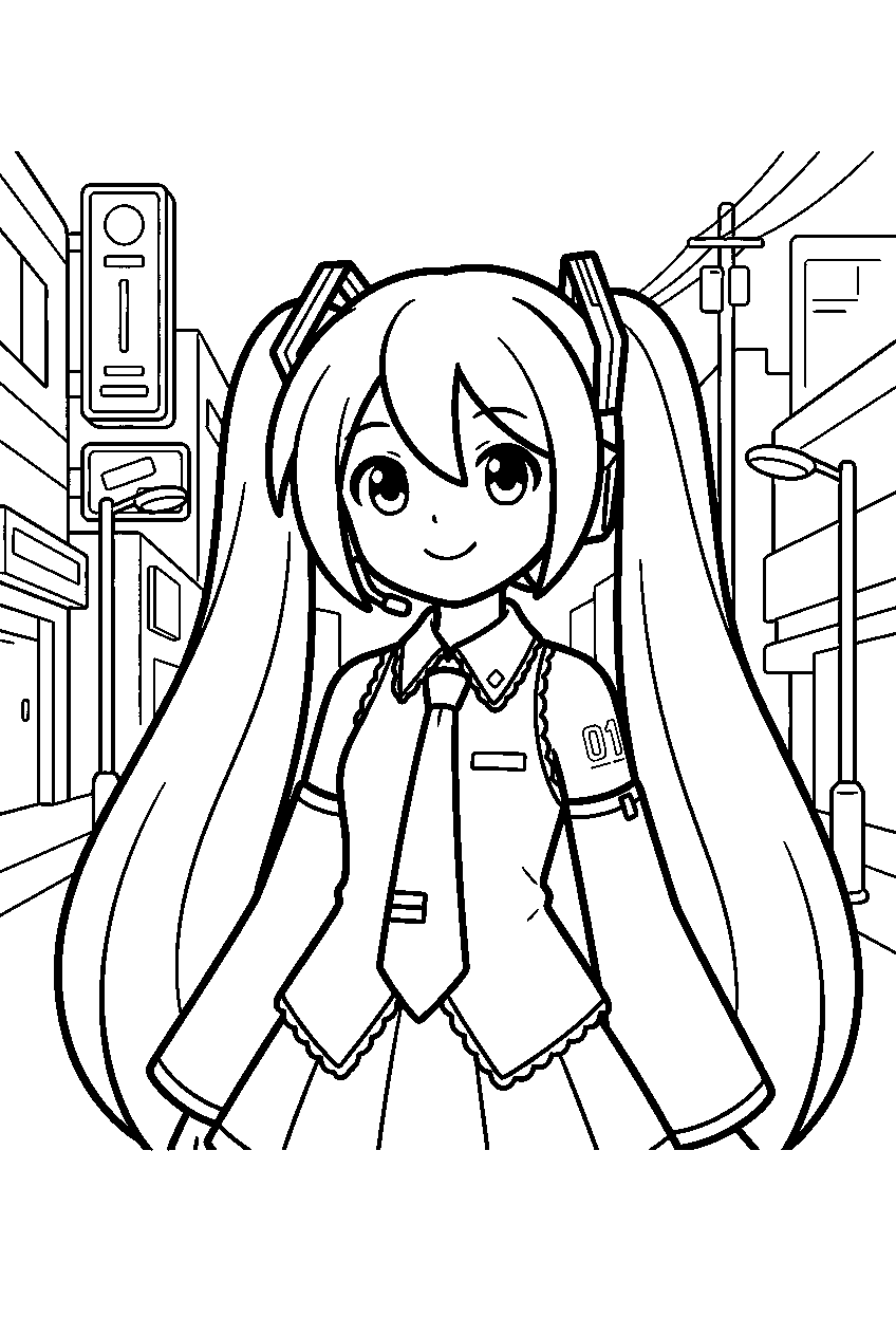 hatsune miku in entertainment district line art
