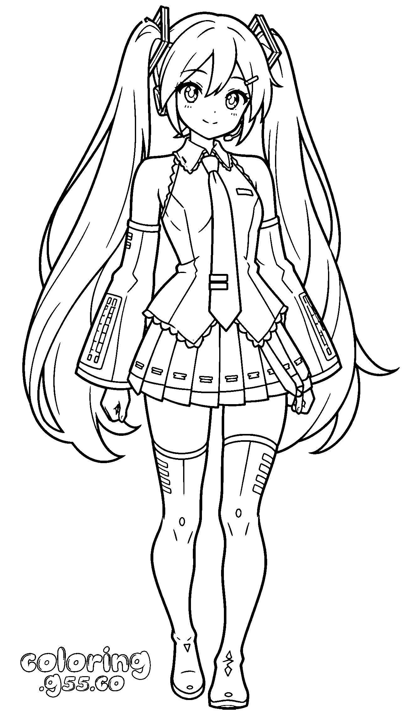 hatsune miku in her classic outfit line art
