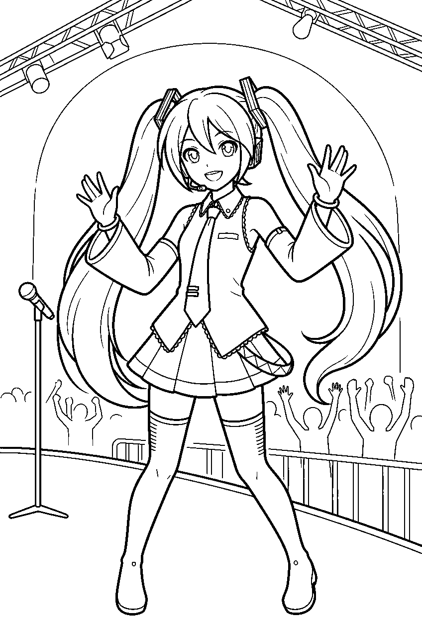 hatsune miku in live performance hall line art