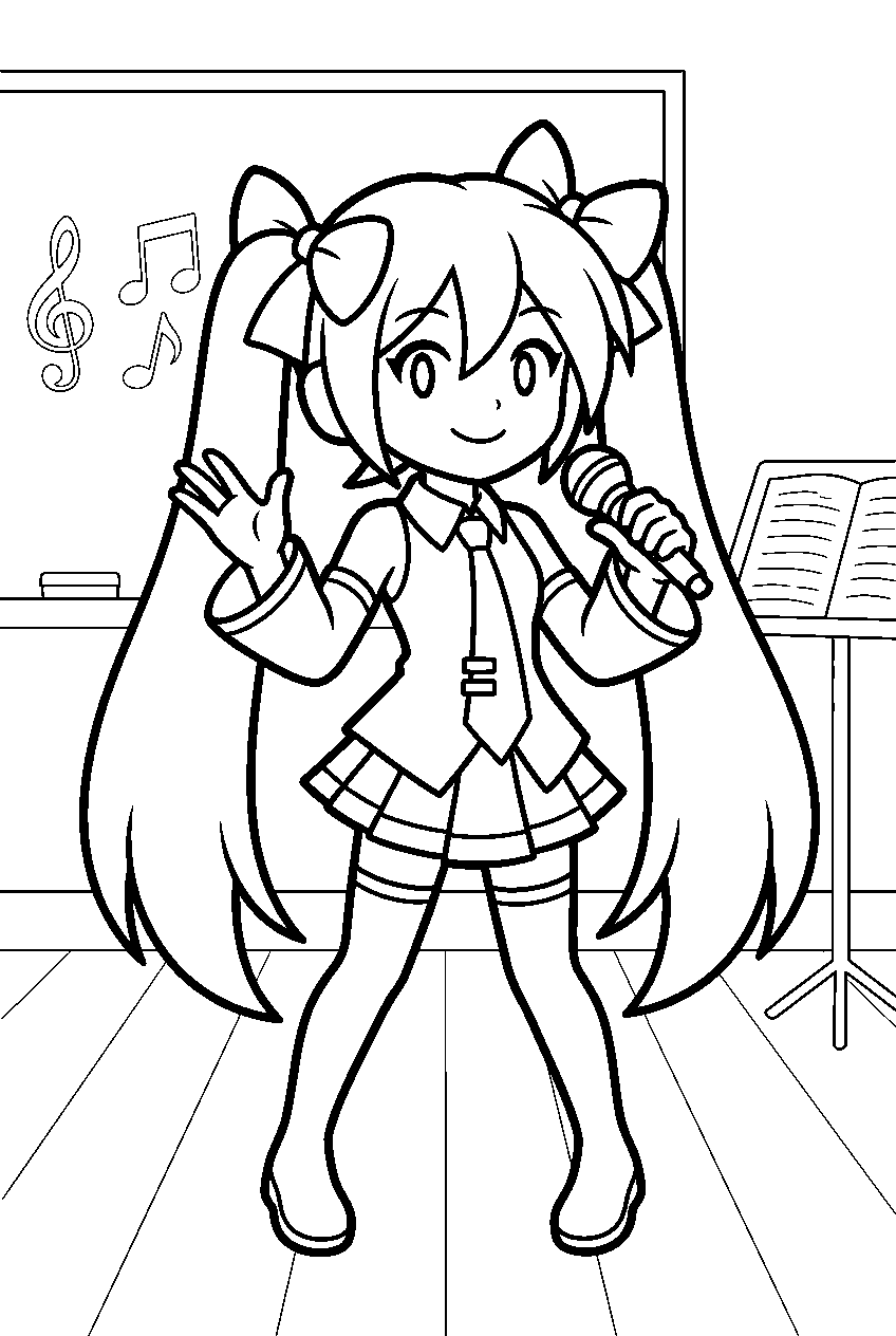 hatsune miku in music classroom line art