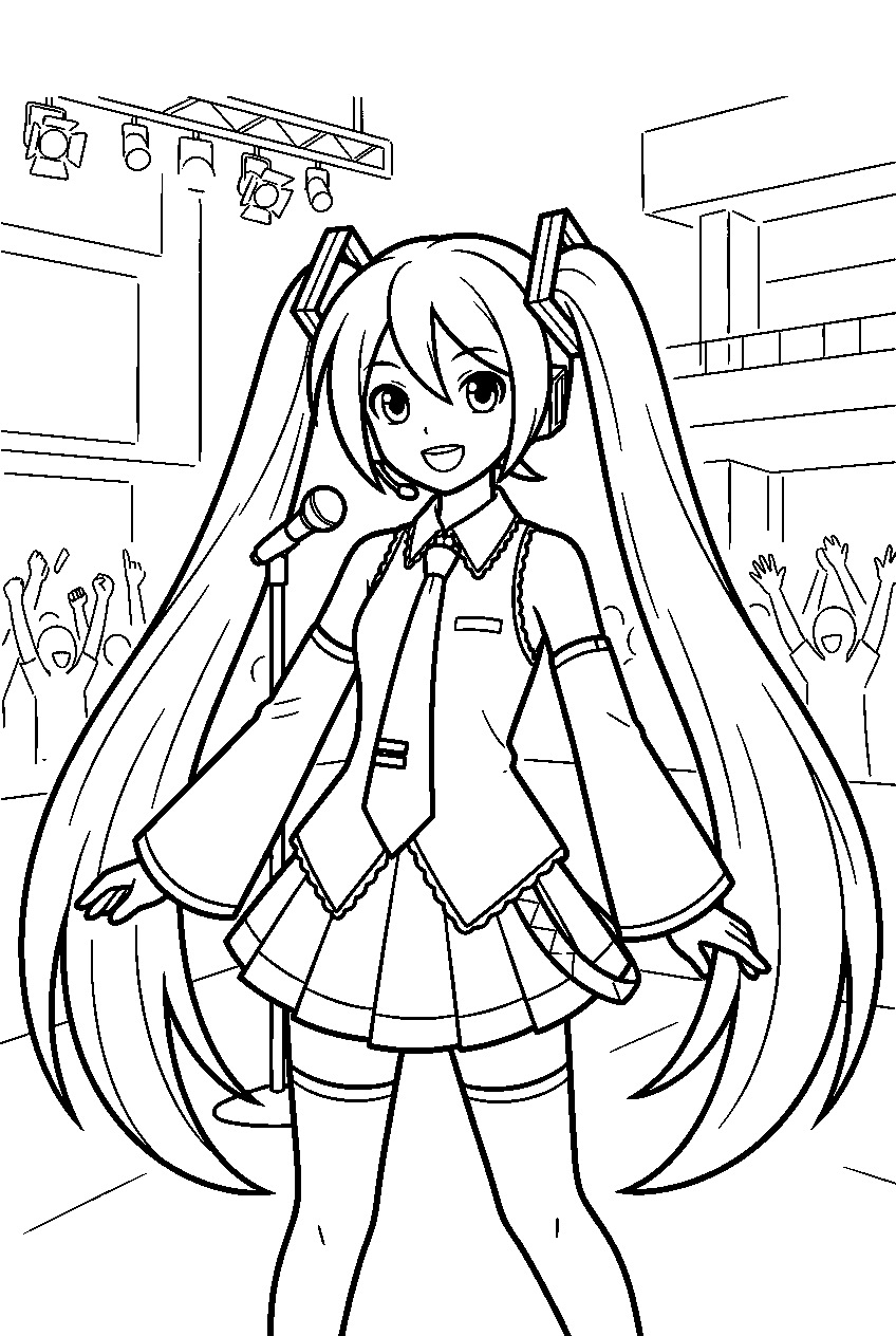 hatsune miku in music venue line art