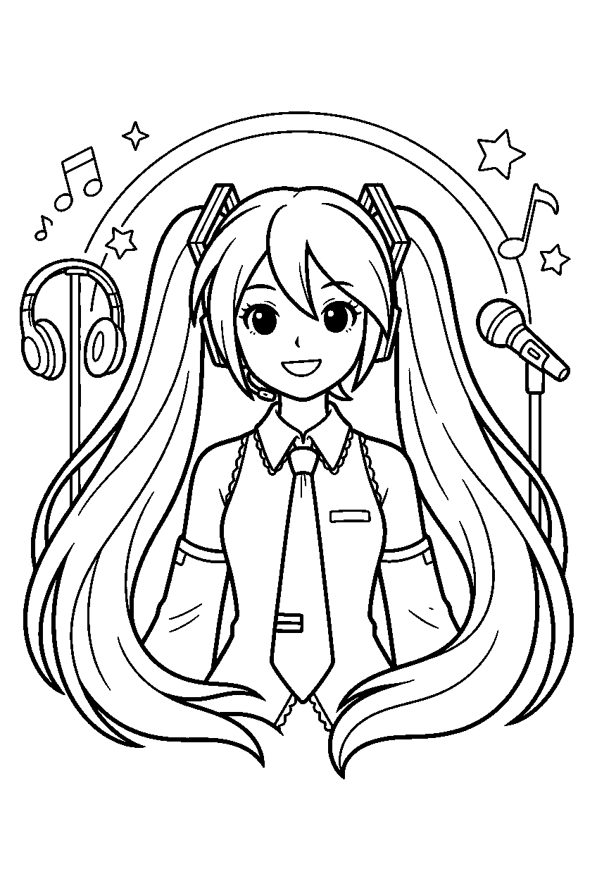 hatsune miku in music video set line art