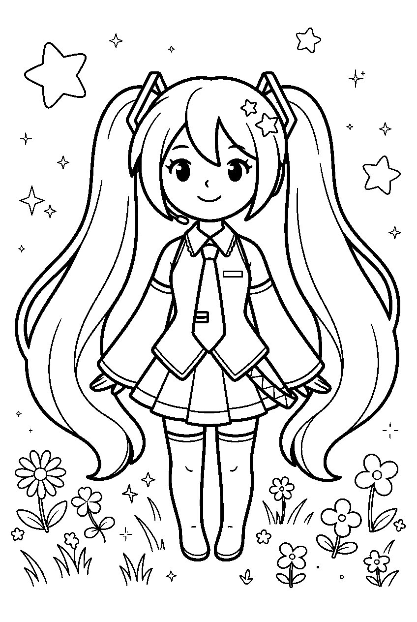 hatsune miku in starlight meadow line art