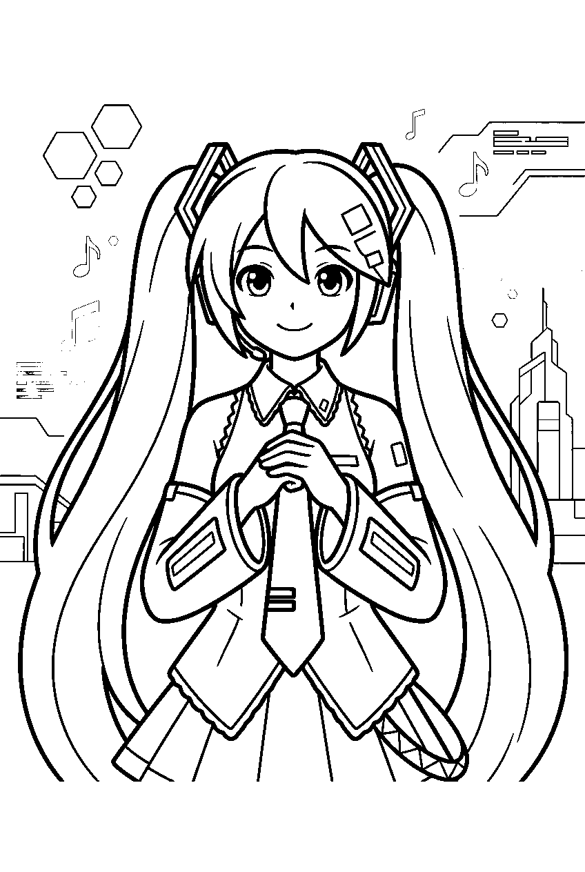 hatsune miku in virtual world line art